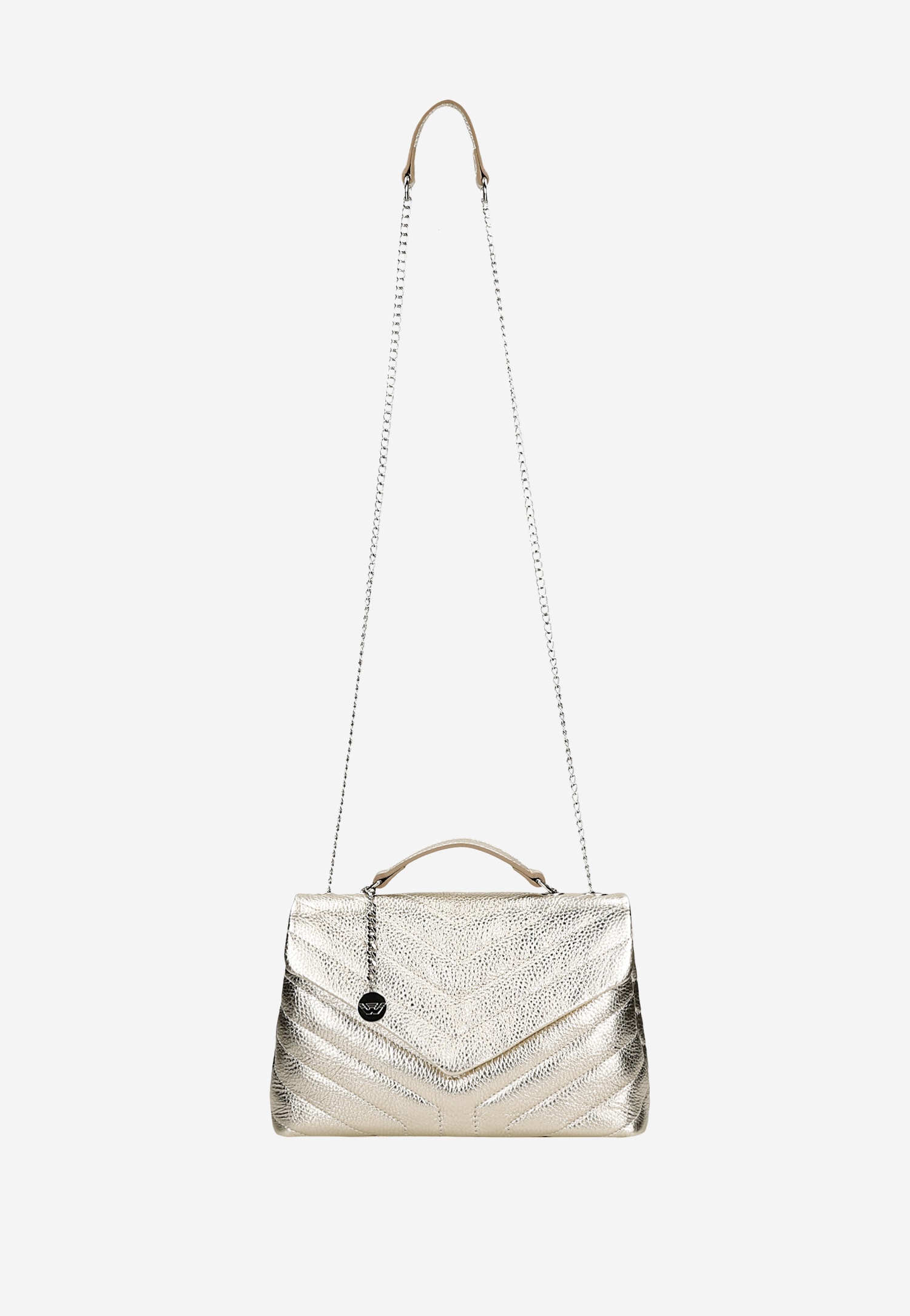 Złota torebka damska z naturalnej skóry