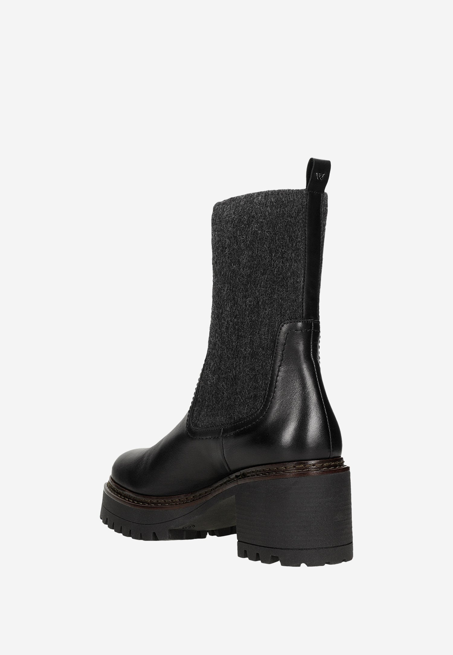 Czarne ocieplane botki ze skóry licowej i dzianiny