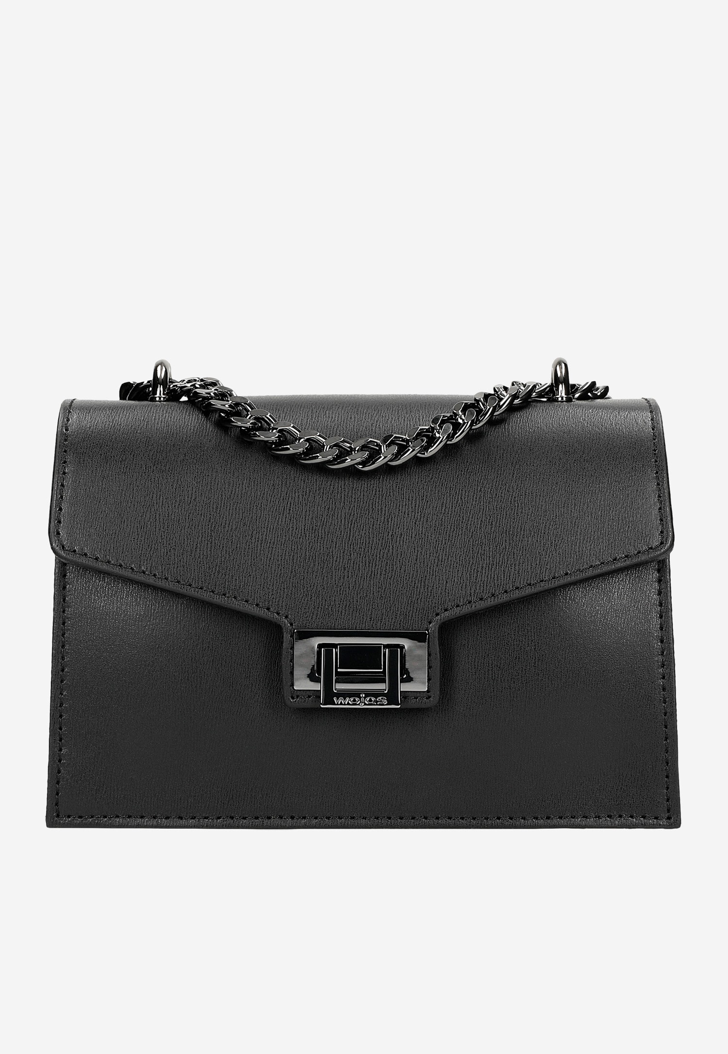 Czarna skórzana torebka damska z metalowym łańcuchem