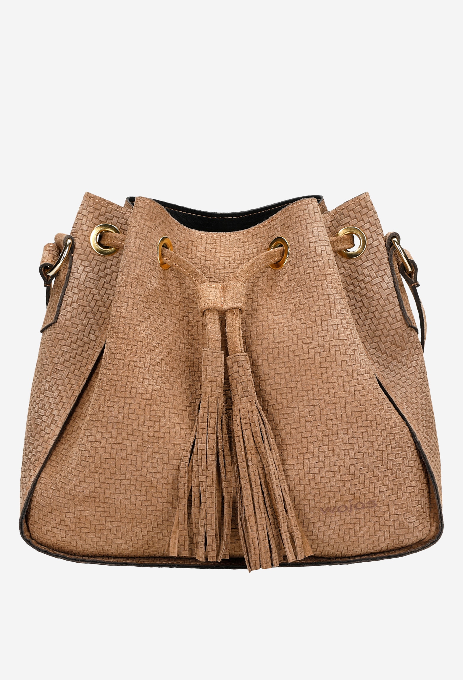 Czarna pleciona torebka damska z dwoiny welurowej w oryginalne wzory