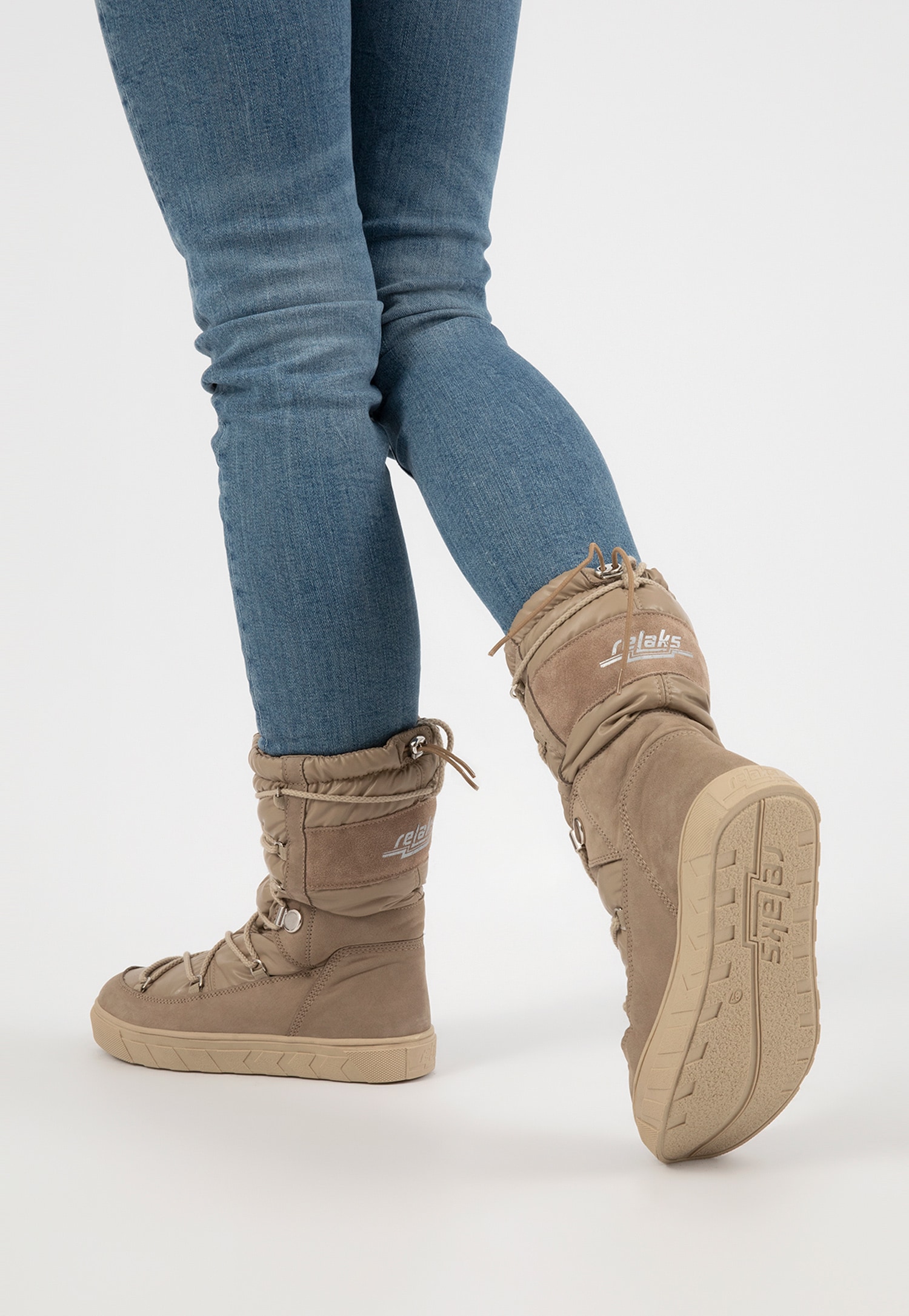 Czarno-niebieskie wsuwane śniegowce damskie RELAKS