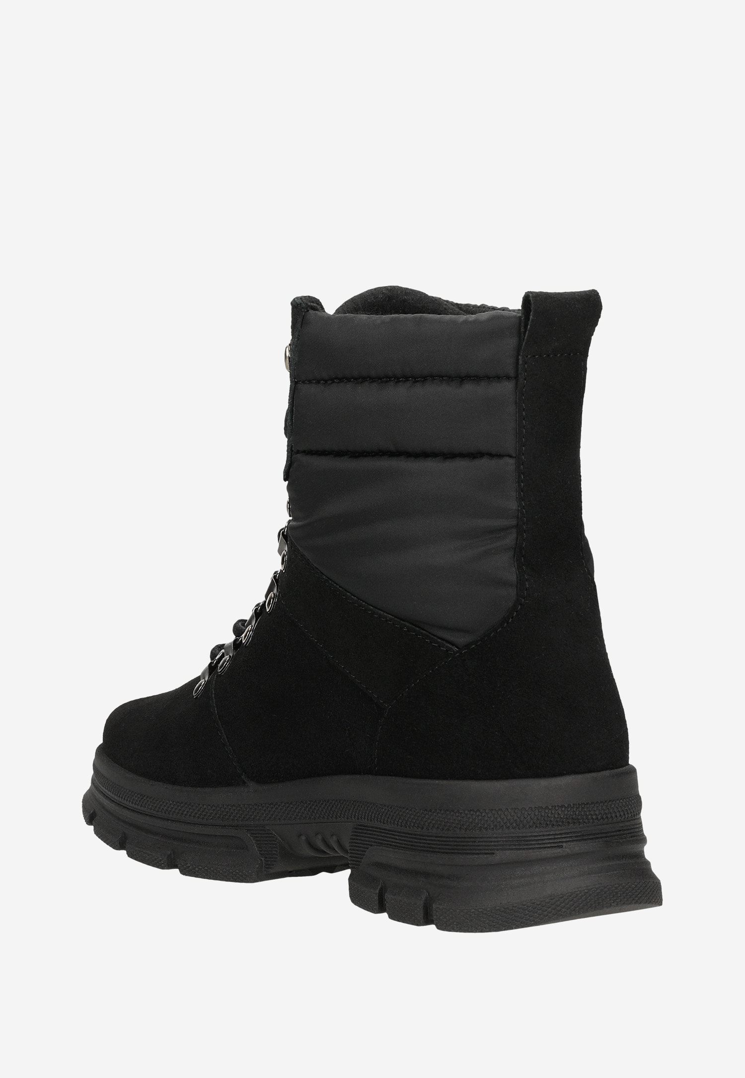 RELAKS czarne trzewiki damskie ze skóry i ortalionu