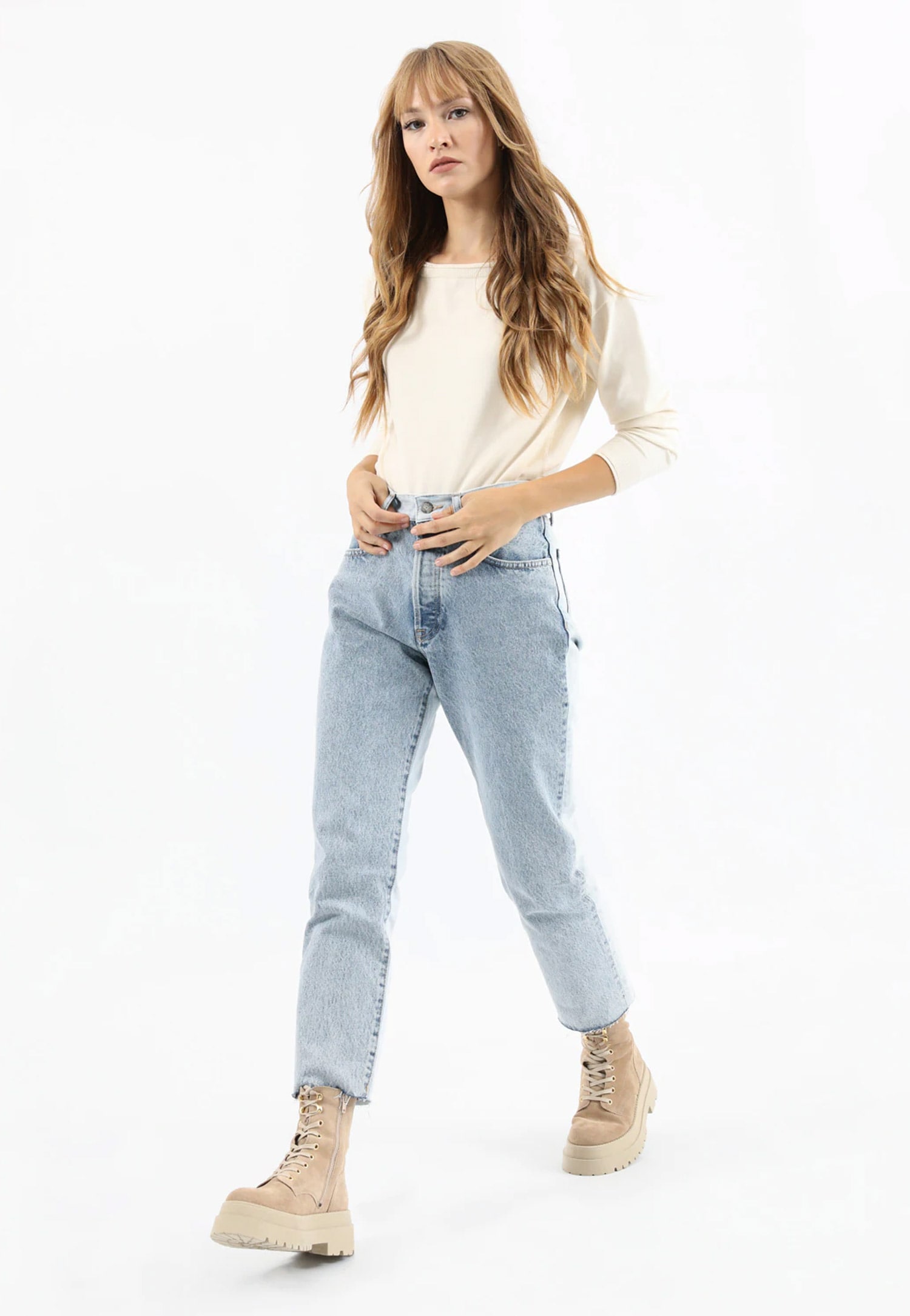 Beżowe trzewiki damskie na masywnej podeszwie