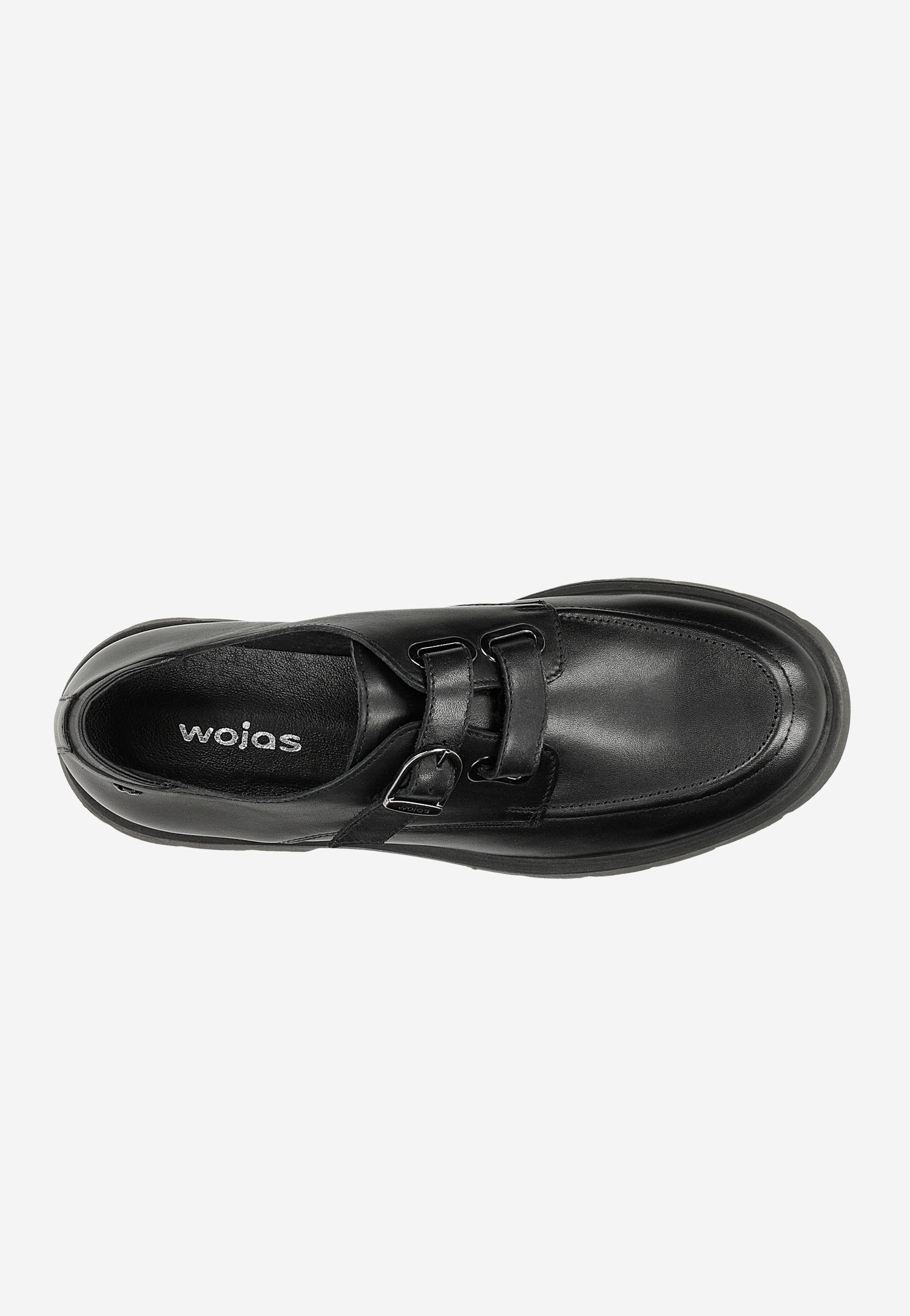 Czarne skórzane półbuty damskie na grubej podeszwie