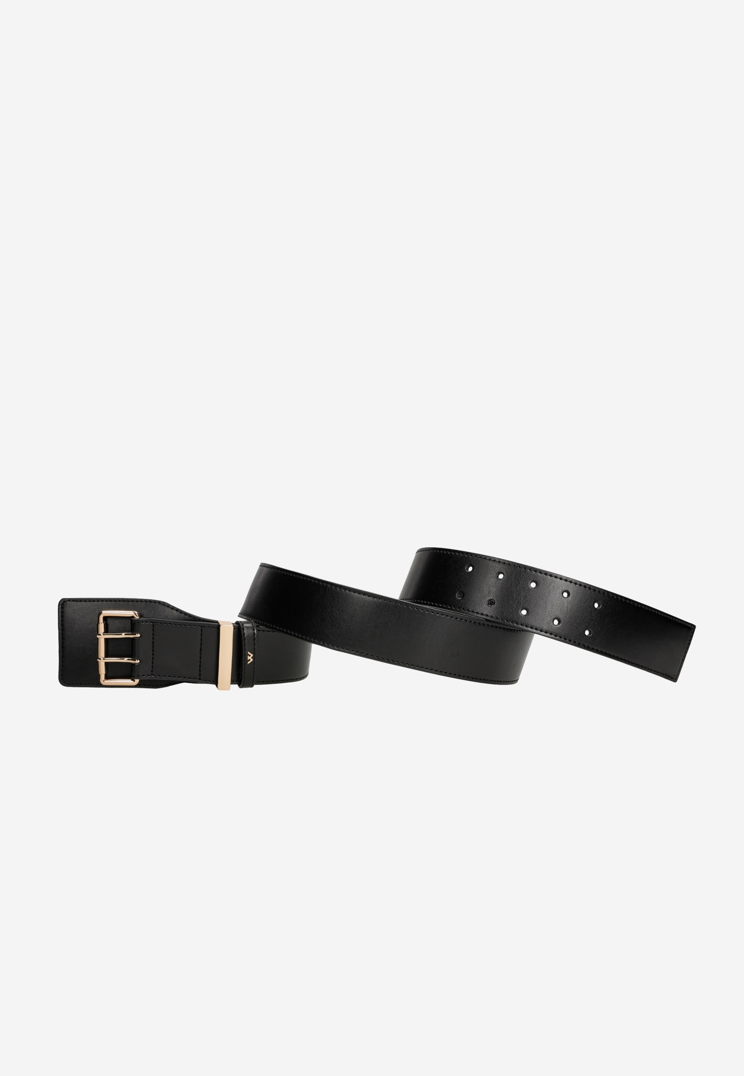 Czarny pasek damski z klamrą na podwójne zapięcie