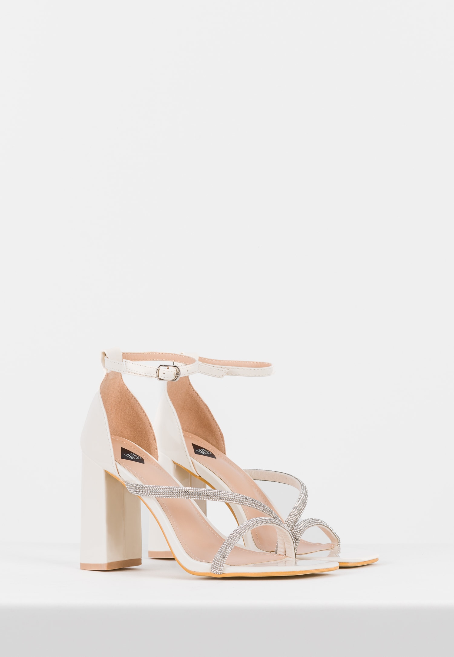 WJS złote sandały damskie z kryształkami na słupku