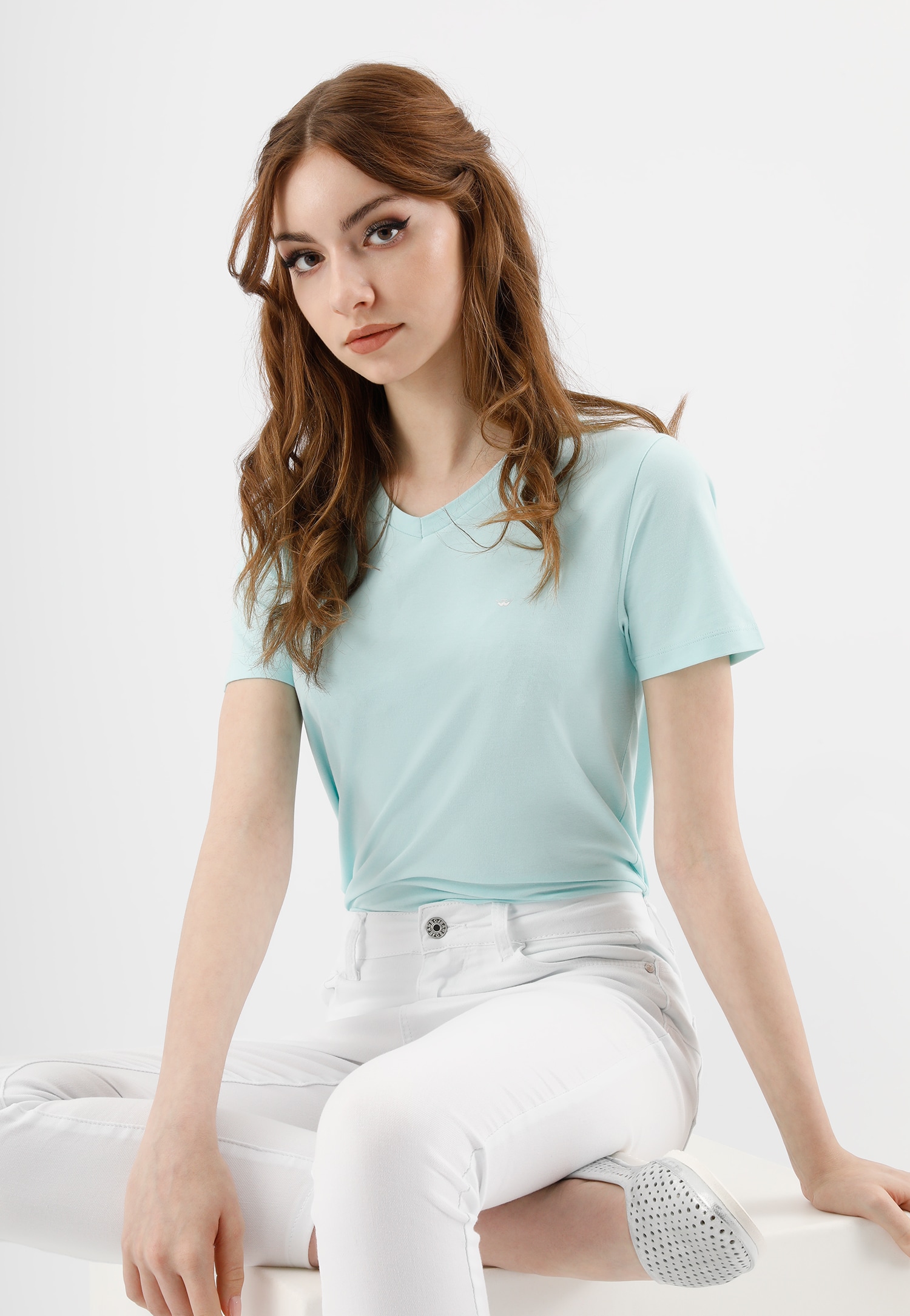 Jasnoniebieska bawełniana koszulka damska