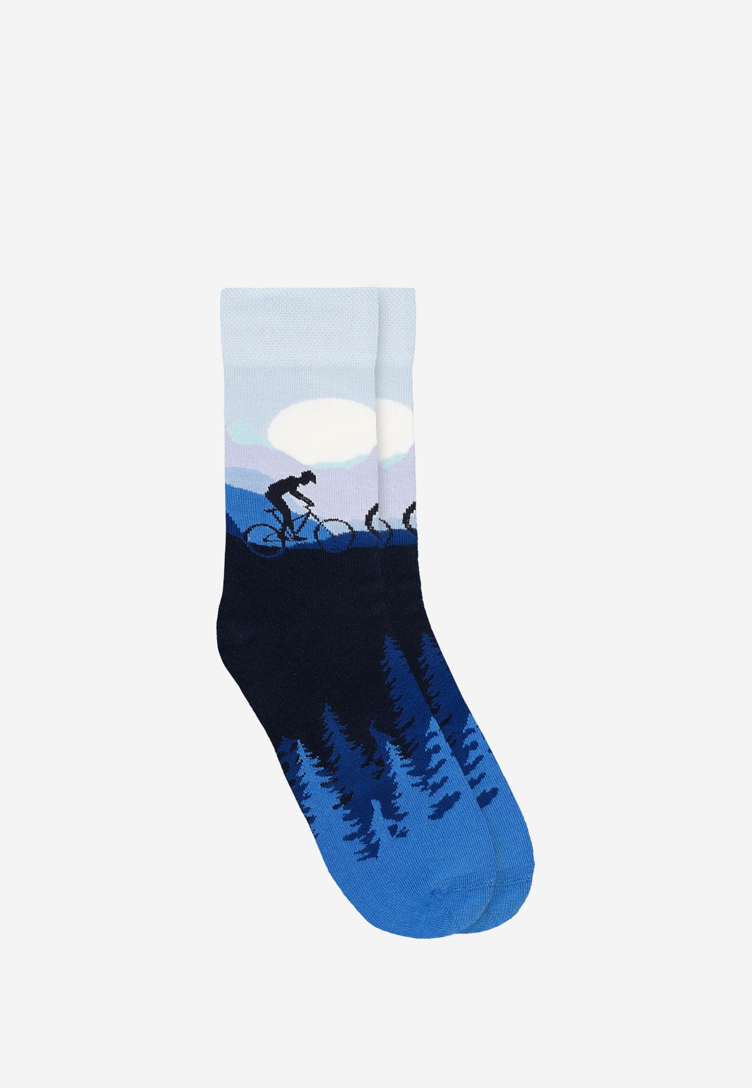 Skarpety z grafiką kolarza i zachodzącego słońca