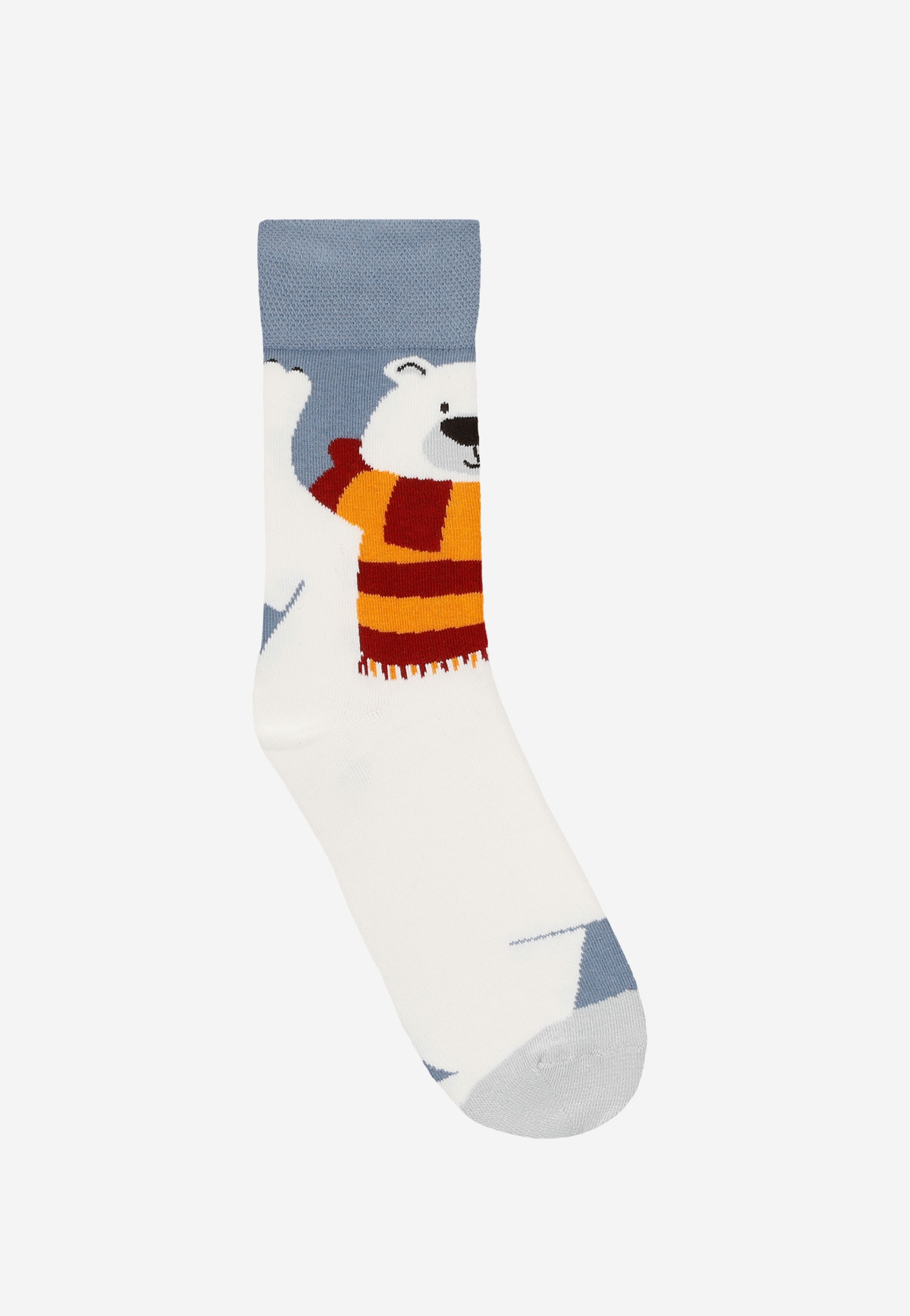 Niebiesko-żółte skarpety w pingwiny