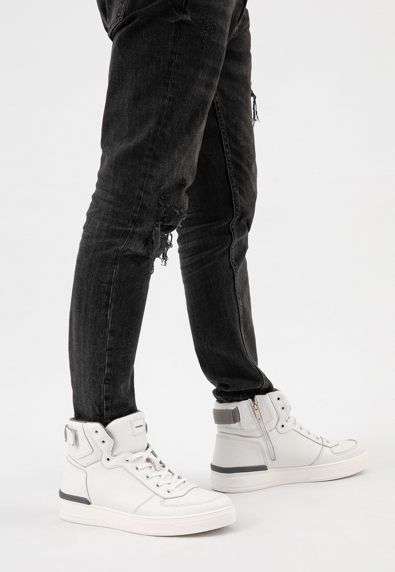 Czarne trampki męskie ze skóry licowej i nubuku