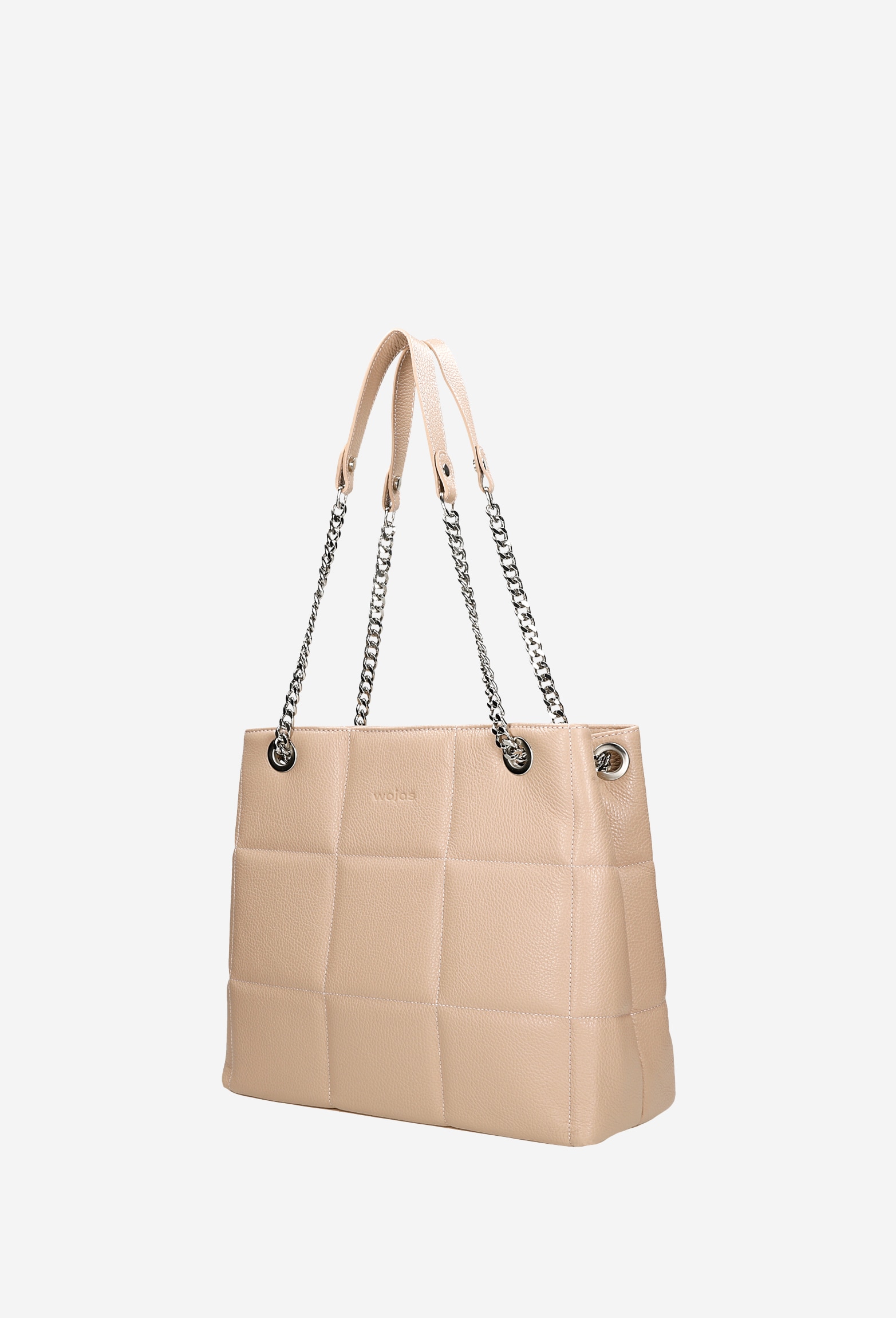 Jasnoróżowa pojemna torebka damska z przeszyciami