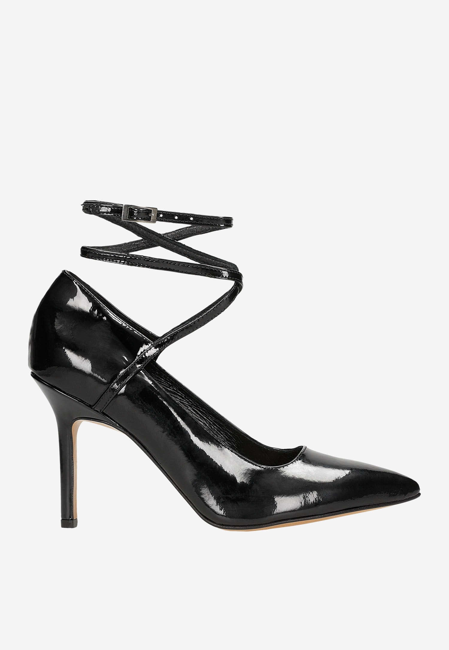 Beżowe czółenka damskie z długim paskiem oplatającym kostkę