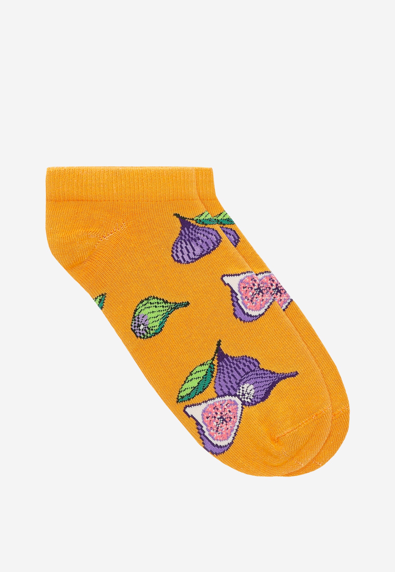 Pomarańczowe stopki z nadrukiem w figi