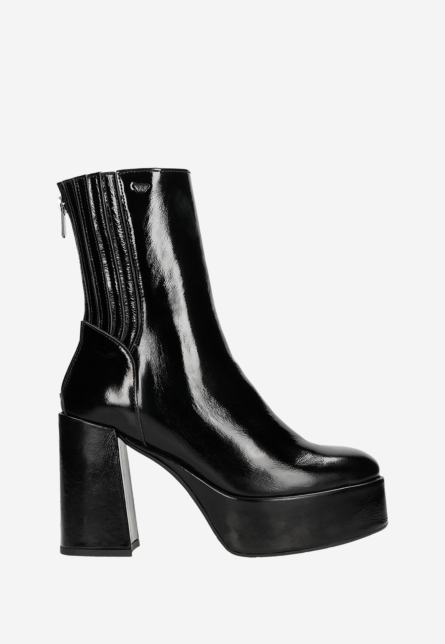 Czarne lakierowane botki damskie na solidnym słupku