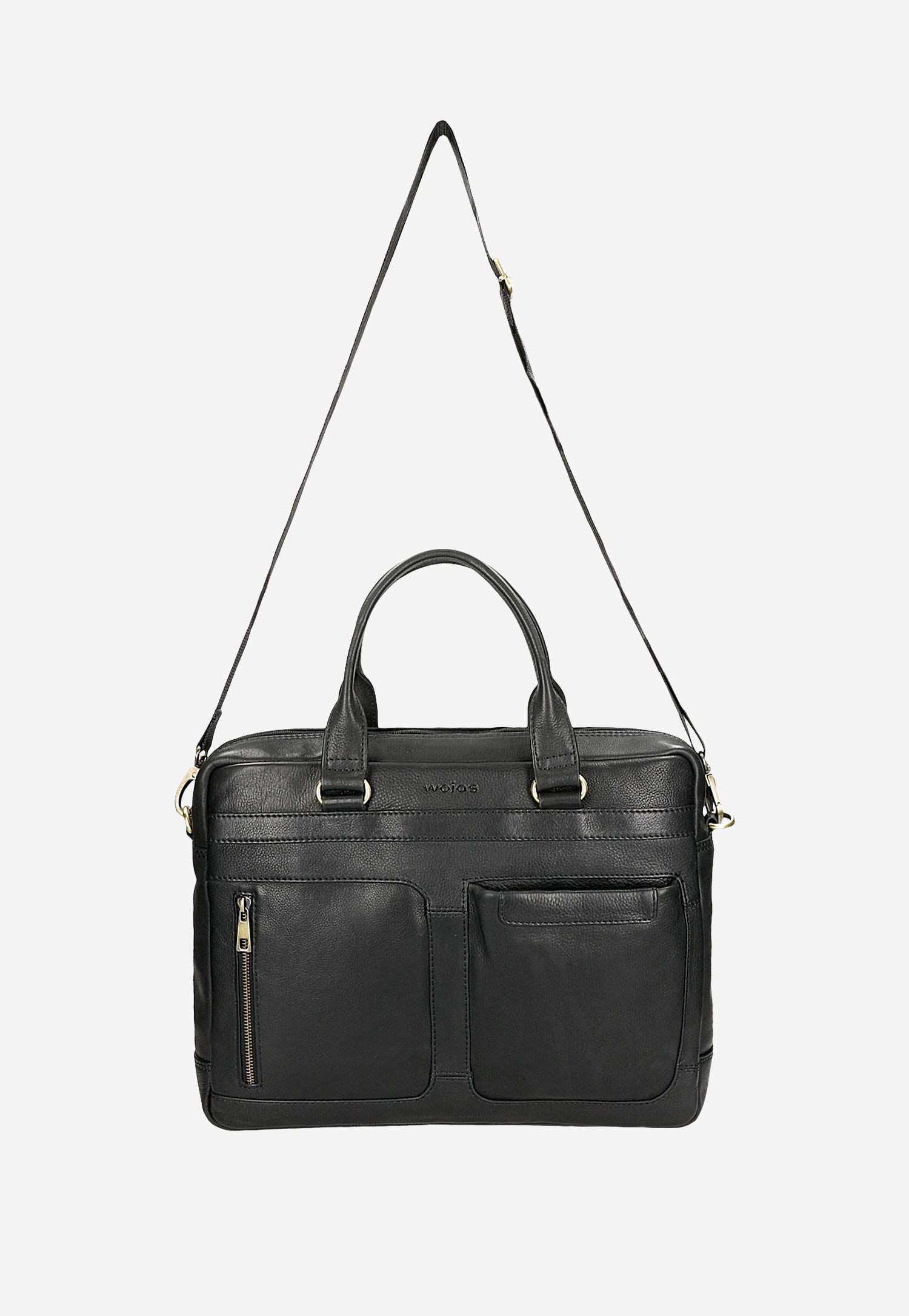 Czarna skórzana torba męska z dodatkowymi zewnętrznymi kieszeniami