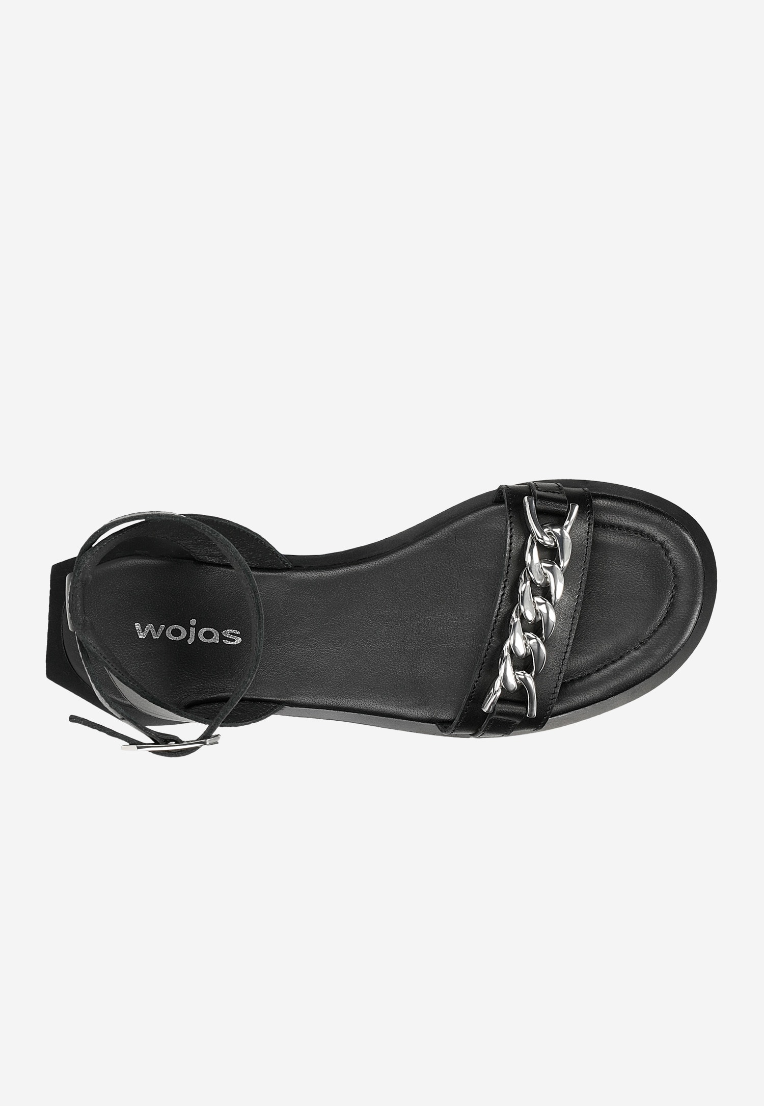 Czarne skórzane sandały damskie z ozdobą na pasku