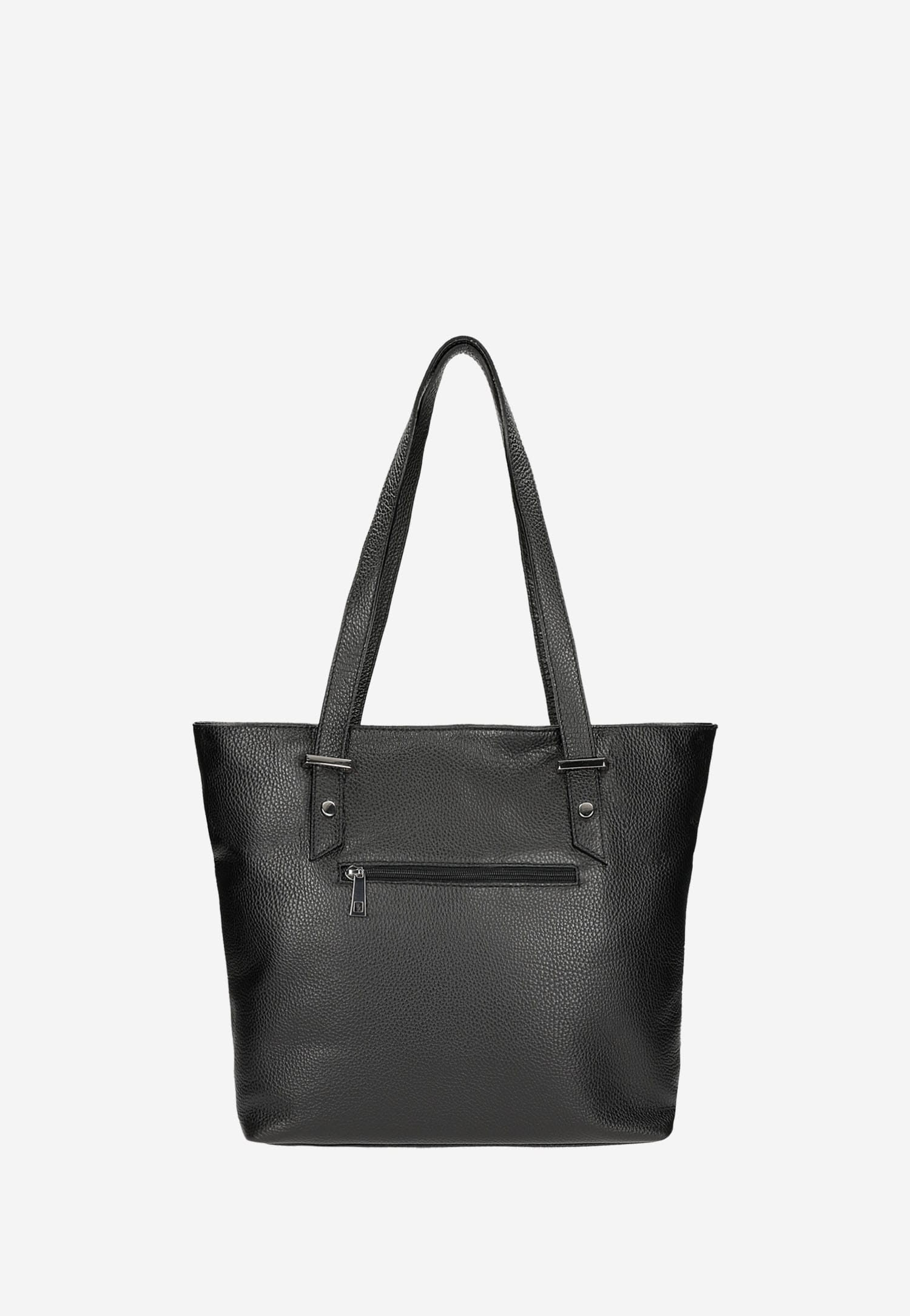 Pojemna czarna torebka damska z gładkiej skóry licowej