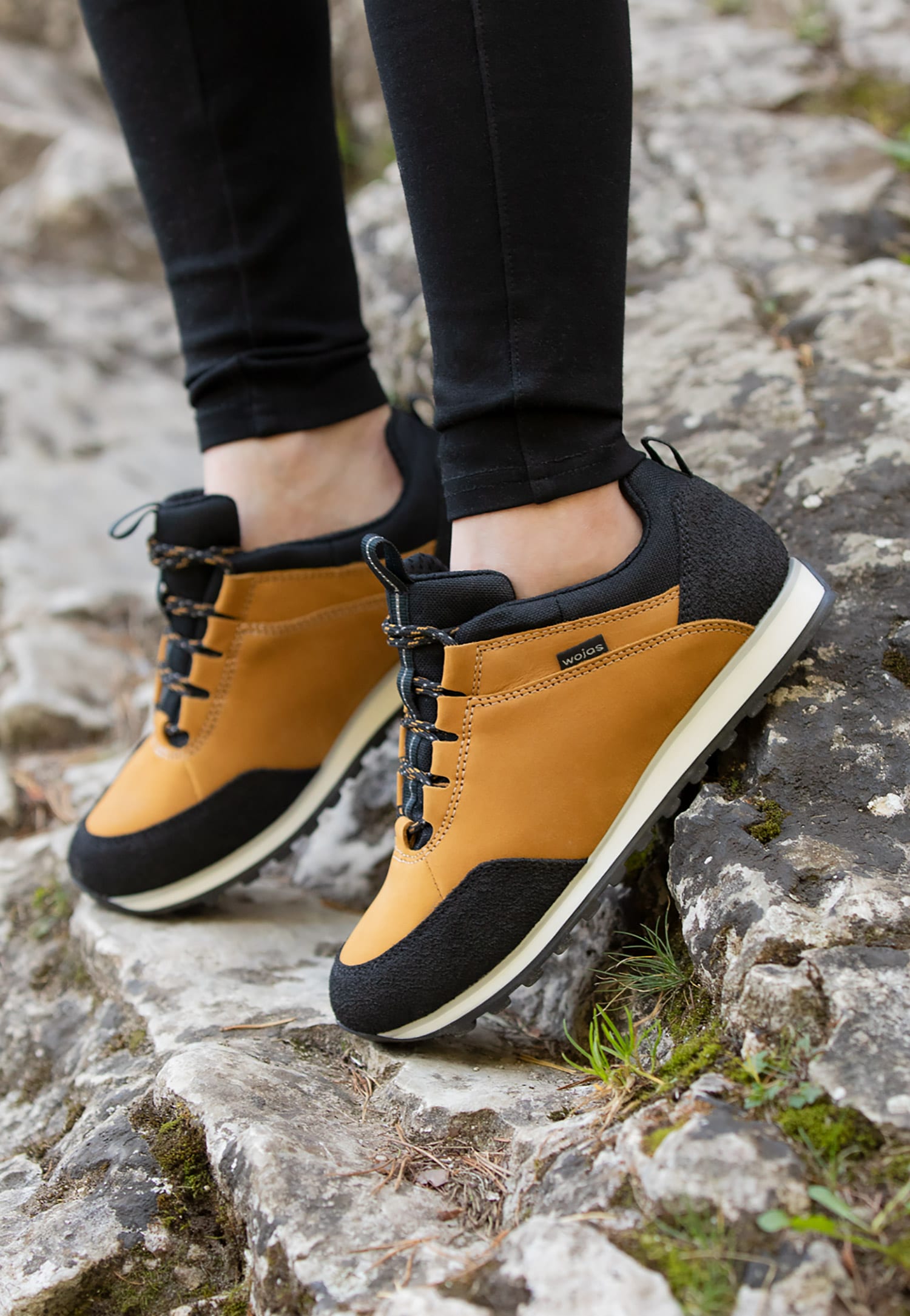 Żółto-czarne trekkingowe półbuty damskie