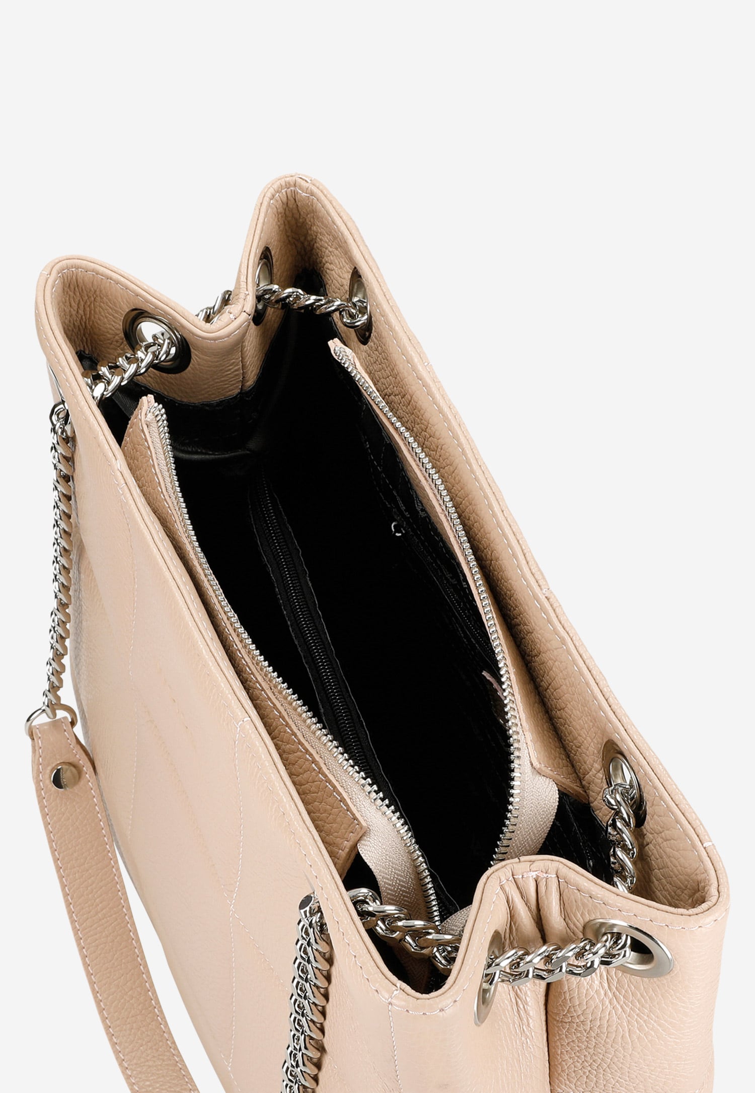 Jasnoróżowa pojemna torebka damska z przeszyciami