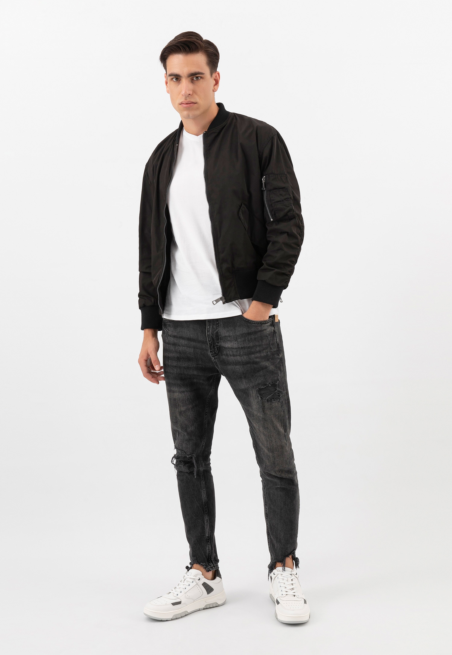 Granatowe półbuty męskie z szarymi wstawkami