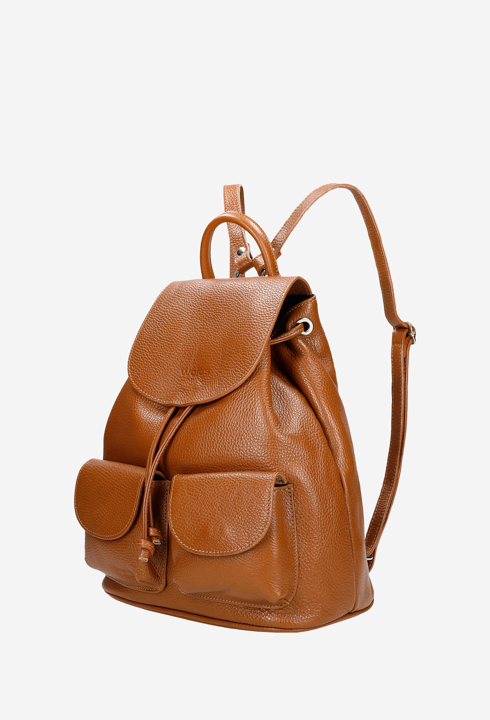 Beżowy plecak damski typu worek ze skóry licowej