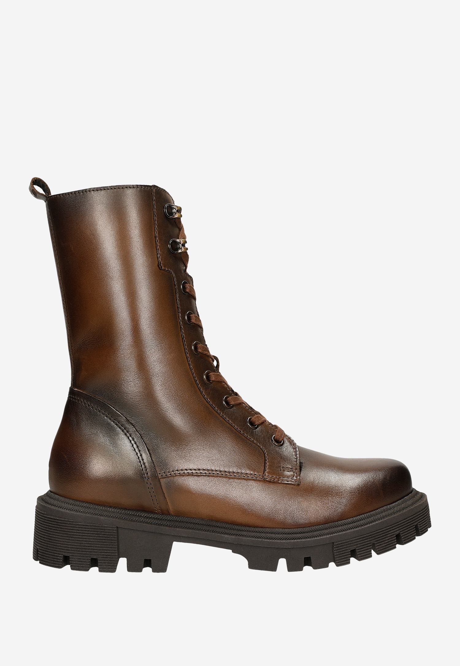 Brązowe ocieplane trzewiki damskie ze skóry licowej