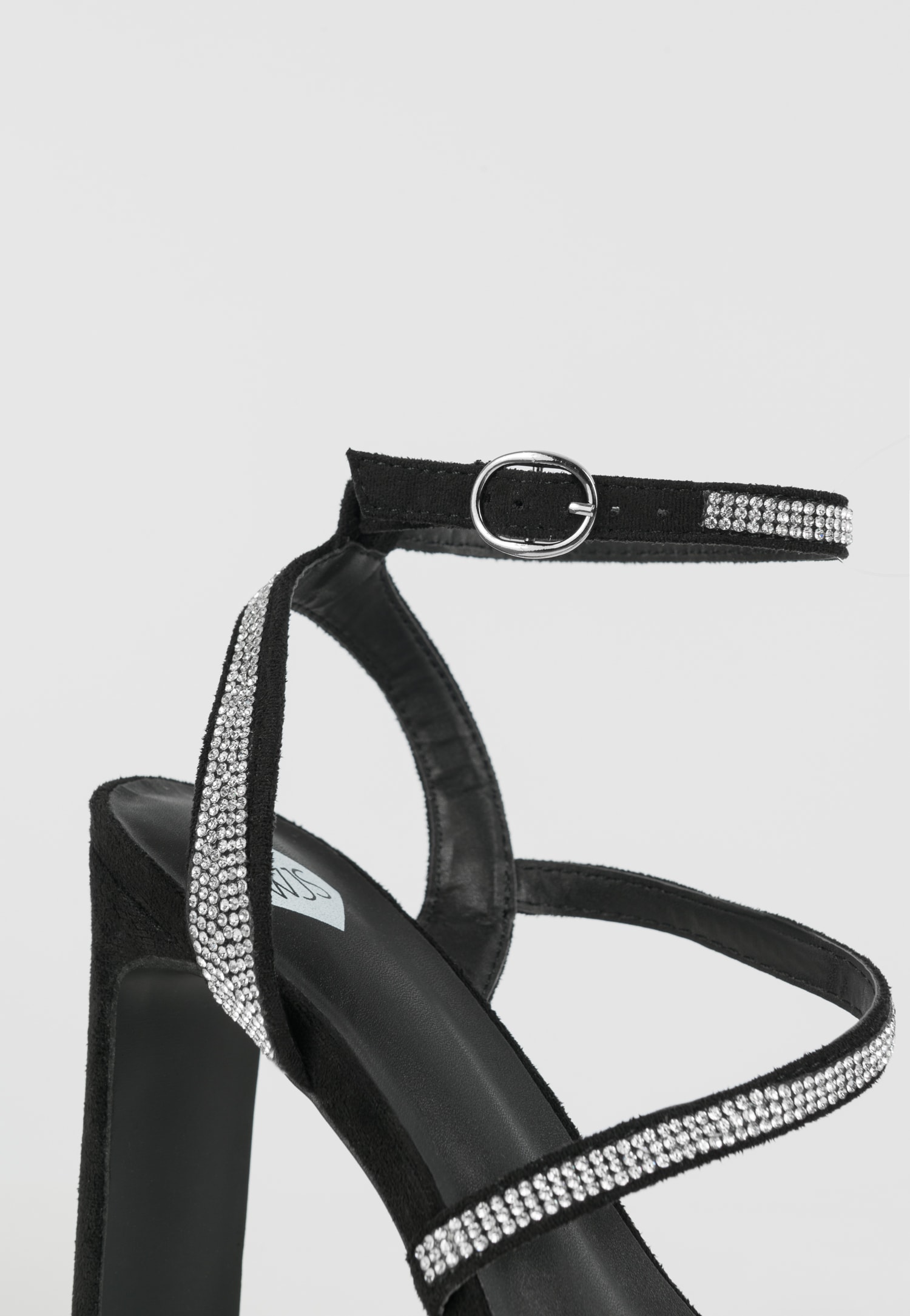 WJS czarne sandały damskie z kryształkami i odkrytą piętą