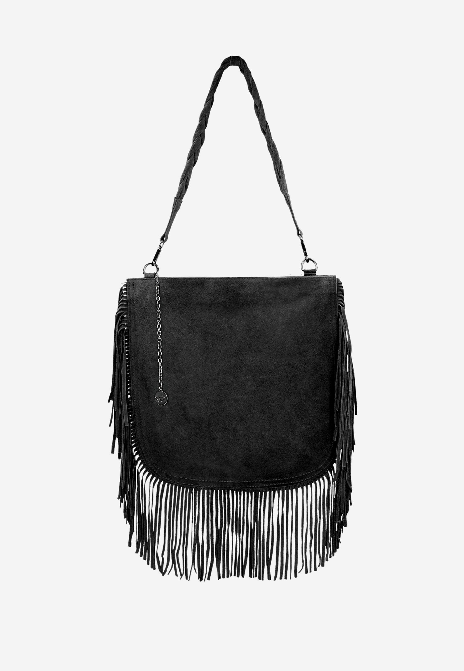 Czarna shopperka z ozdobnymi frędzlami