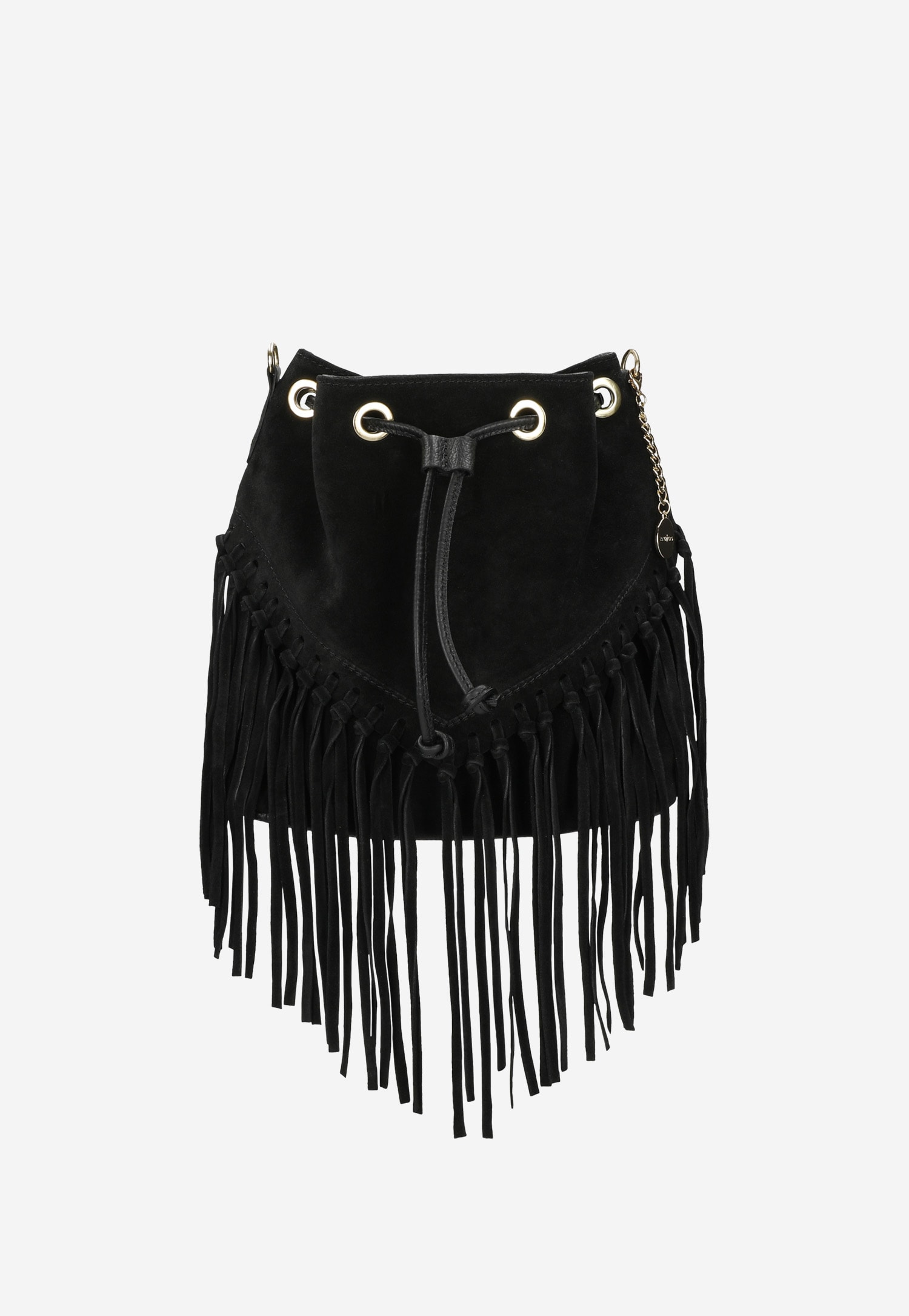 Czarna torebka z frędzlami w stylu boho