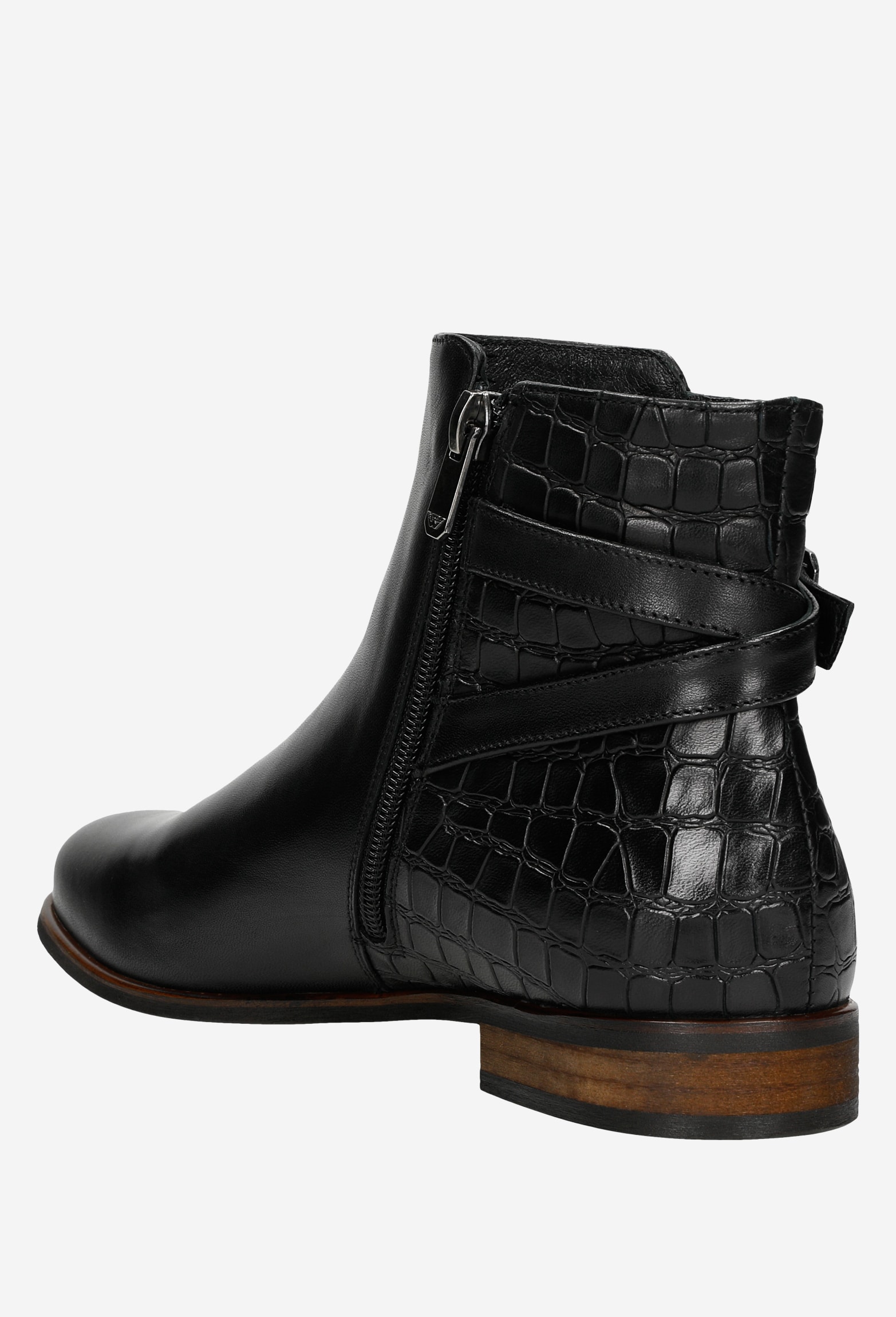 Czarne botki damskie z tłoczonej skóry zapisane na zamek