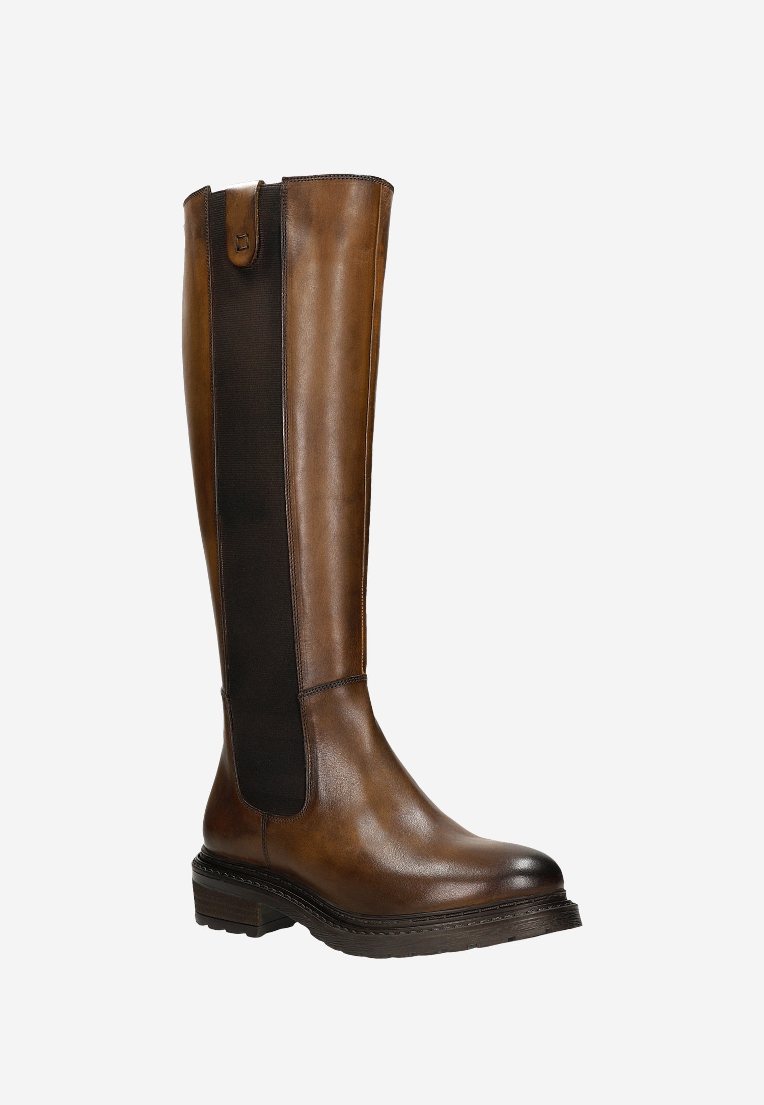 Ciemnobrązowe kozaki damskie z wstawką z boku cholewki