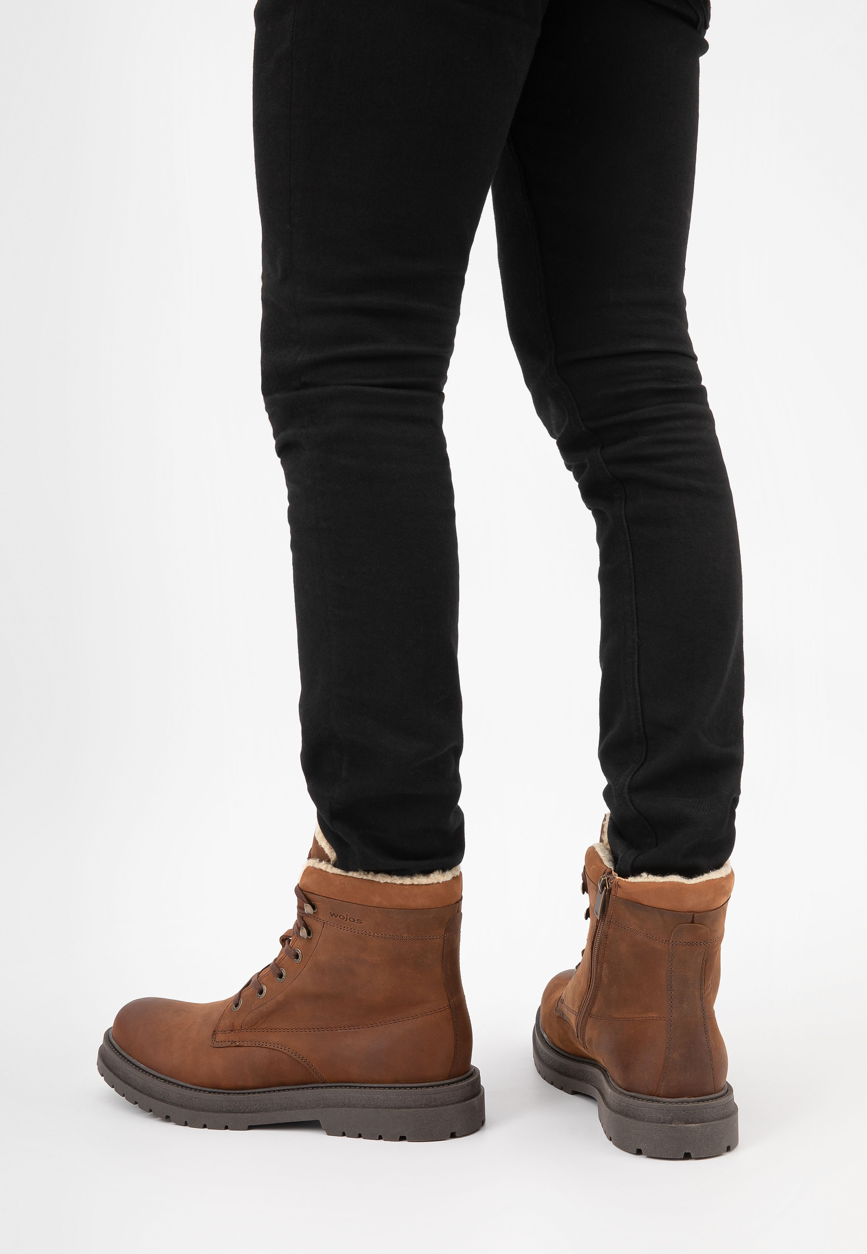 Brązowe męskie trzewiki typu bikery z ociepleniem