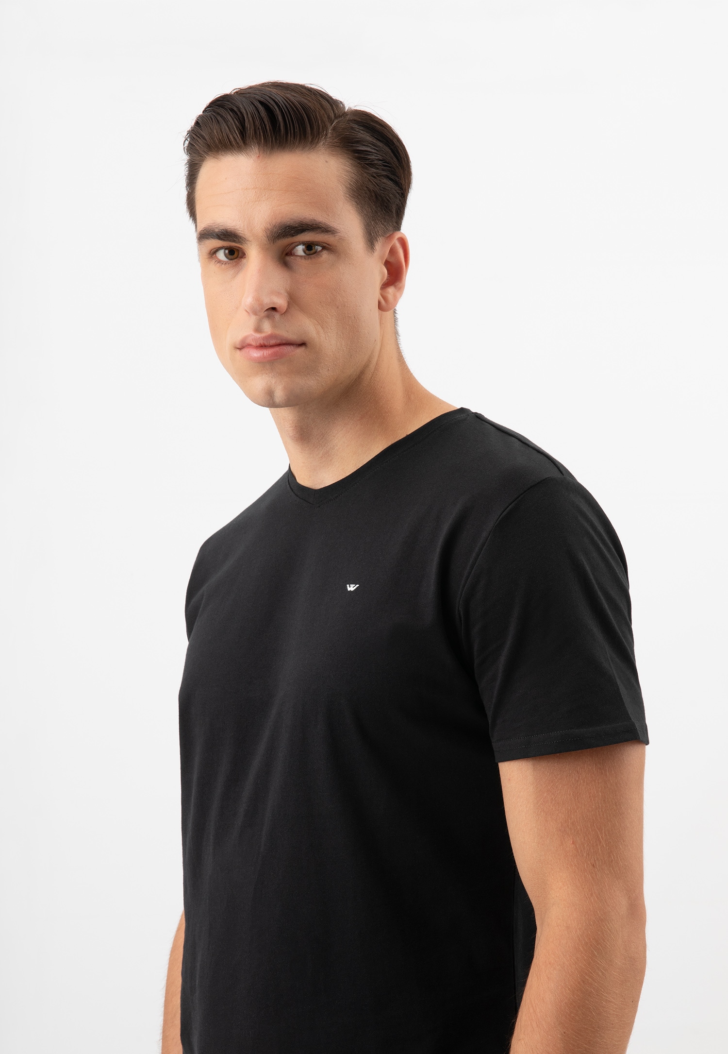 Czarna koszulka męska z dekoltem w serek