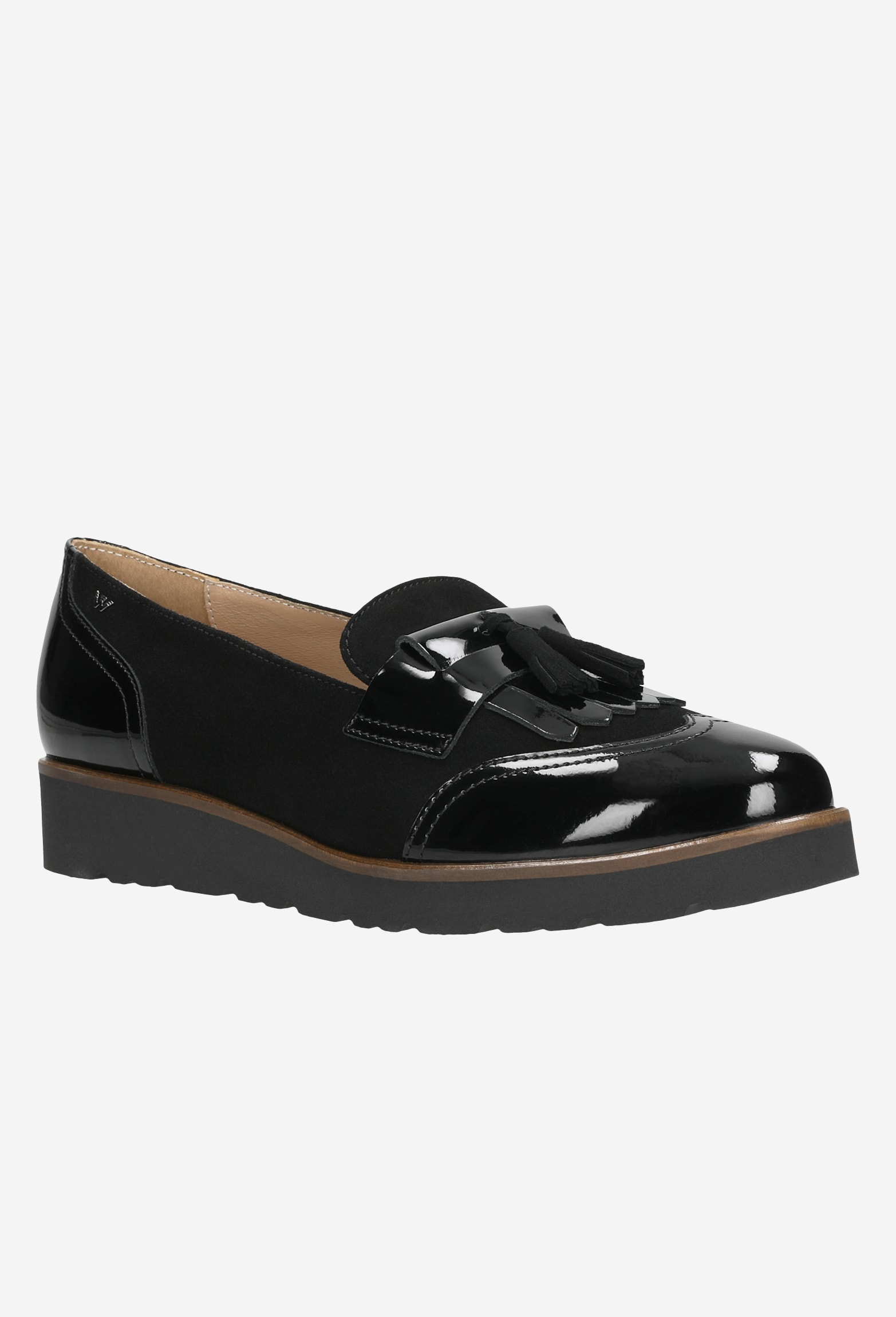 Czarne wsuwane półbuty damskie ze skóry lakierowanej