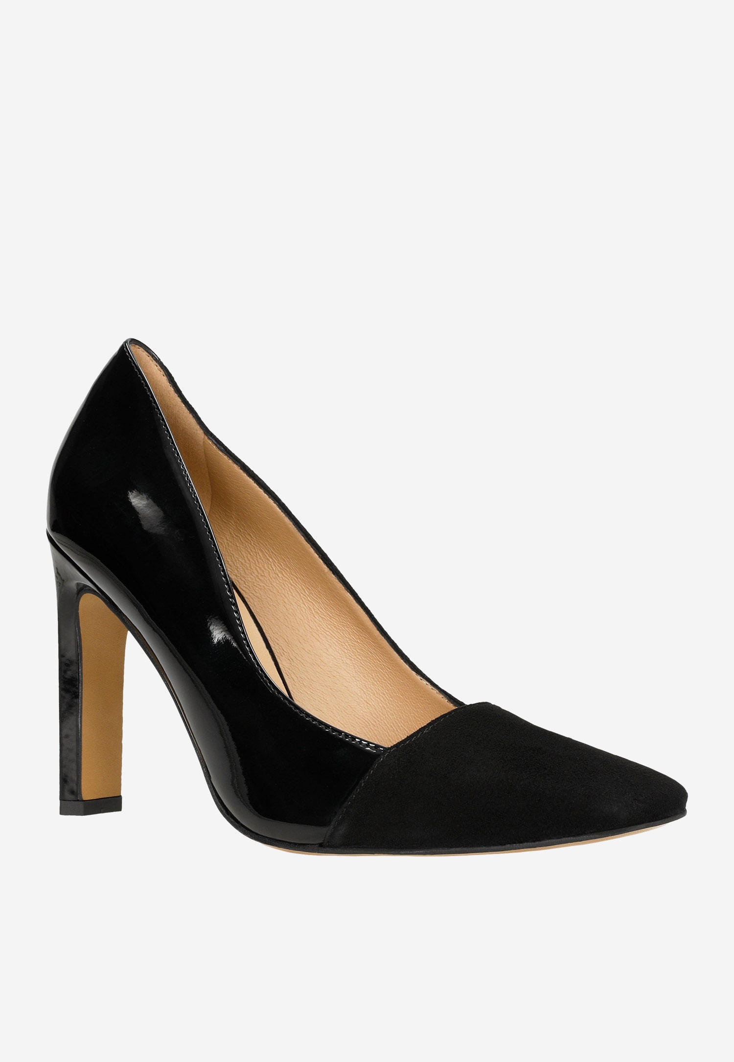 Czarne wieczorowe czółenka damskie z łączonych skór