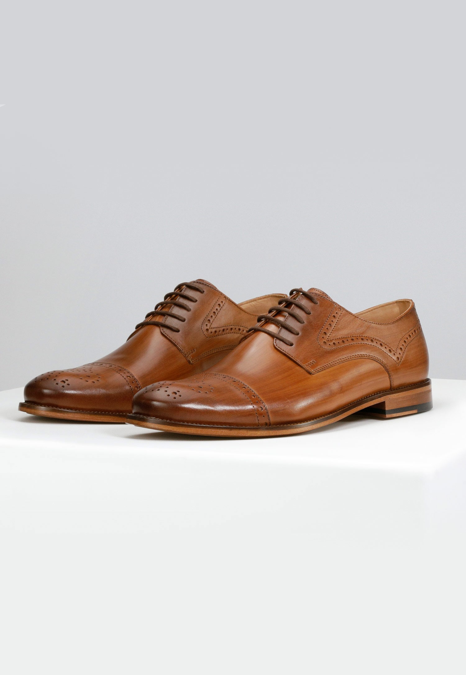 Jasnobrązowe wizytowe półbuty męskie | PREMIUM