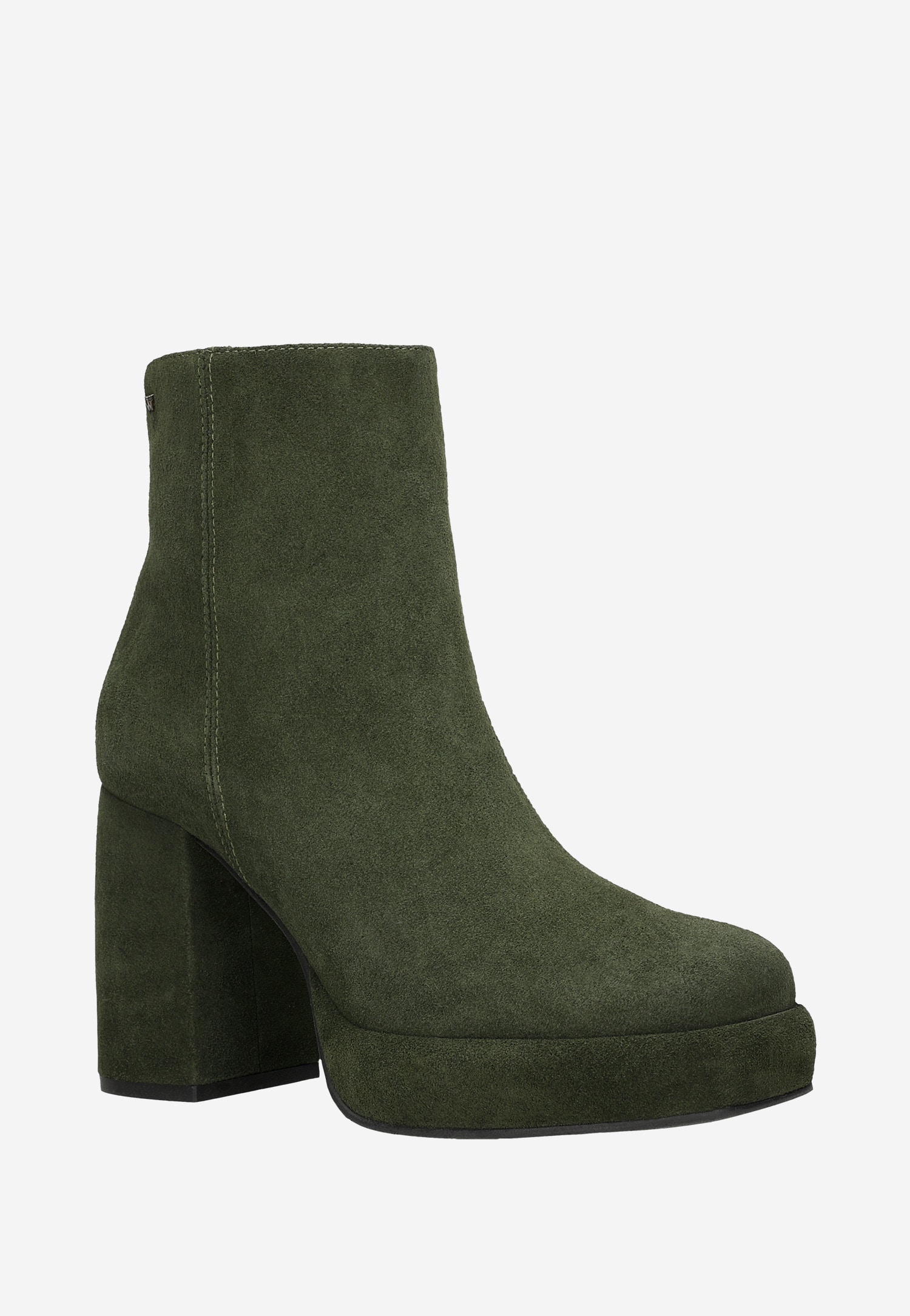 Beżowe botki damskie na szerokim słupku