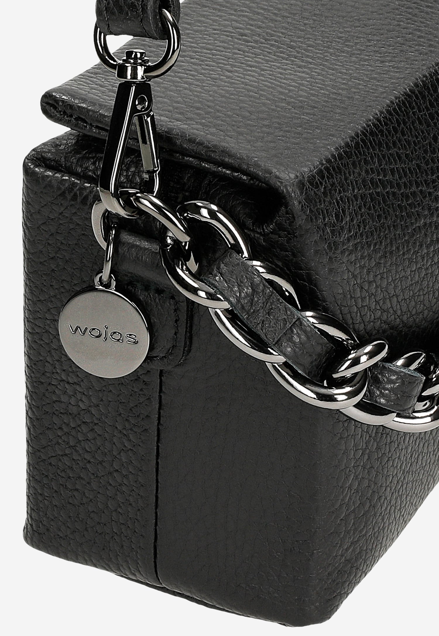 Mała skórzana torebka damska z ozdobnym łańcuszkiem