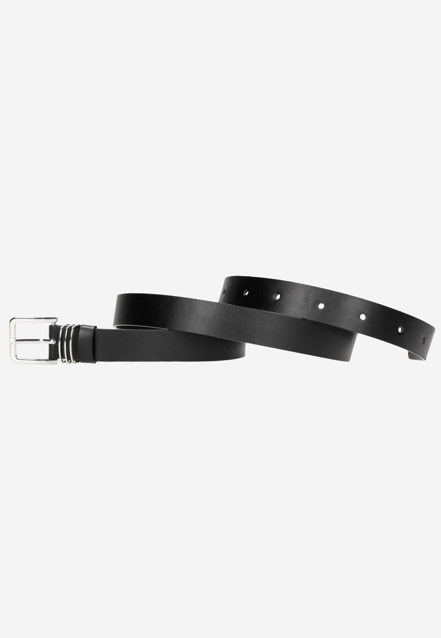 WJS czarny pasek damski ze srebrną klamrą