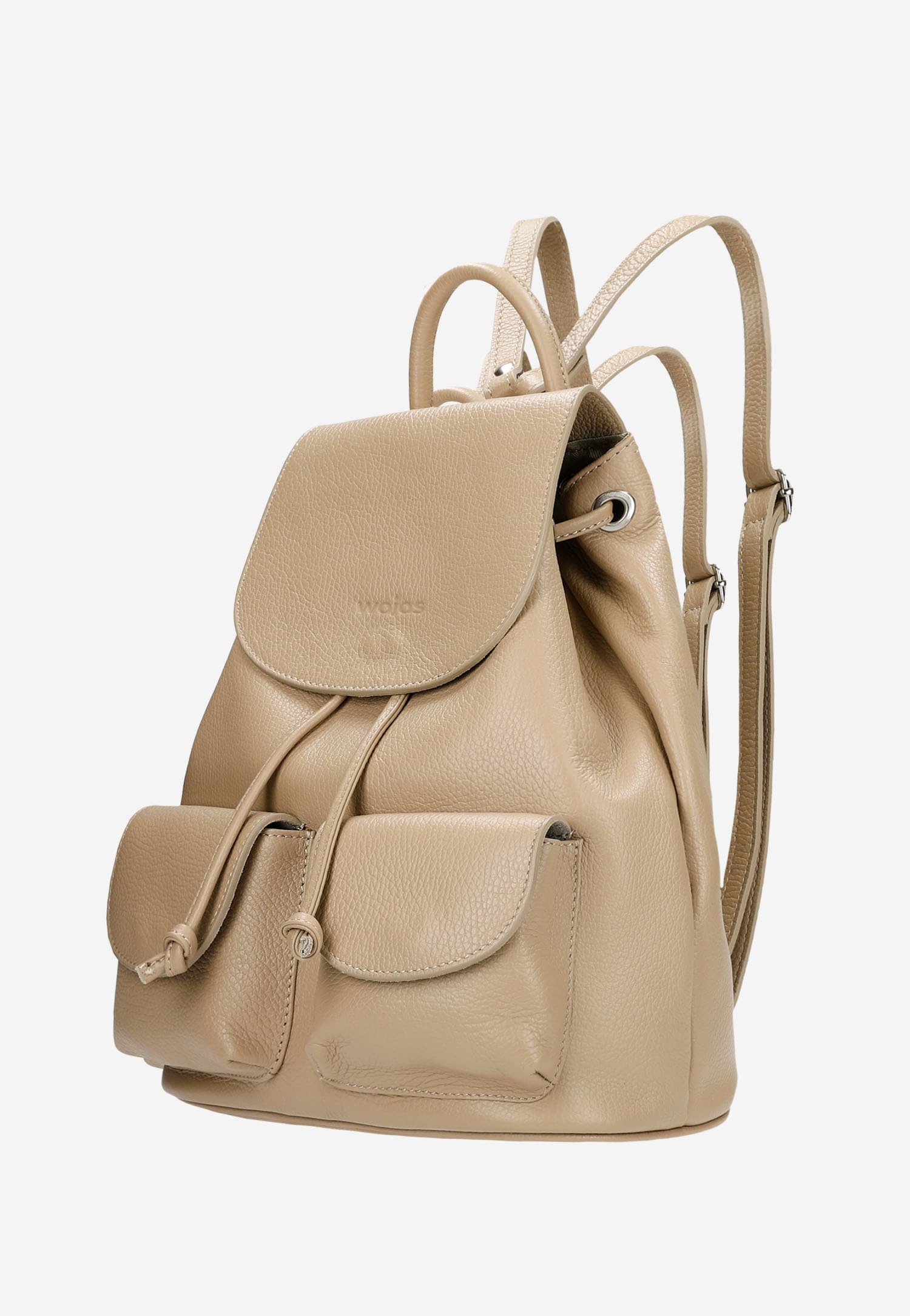 Beżowy plecak damski typu worek ze skóry licowej