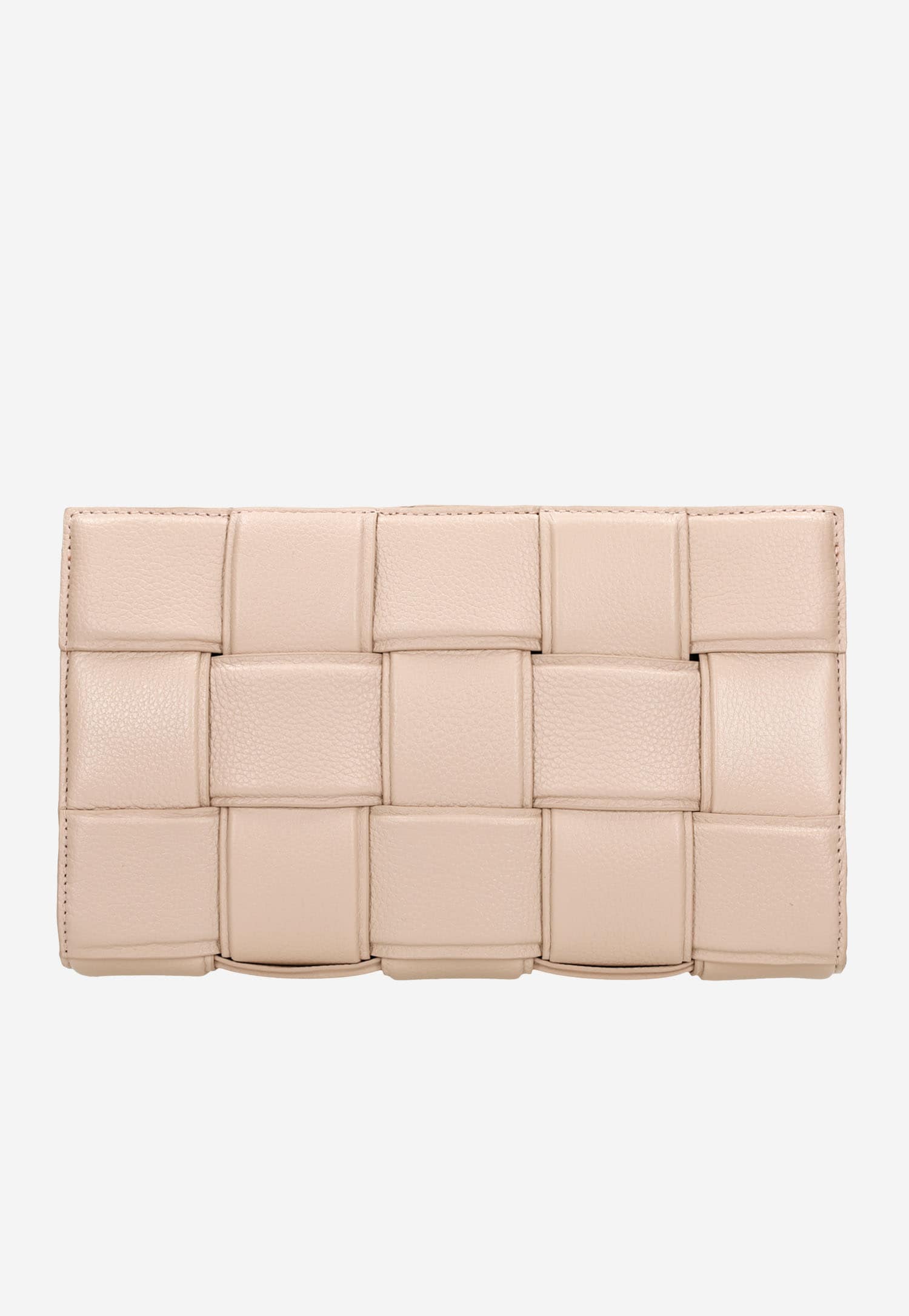 Beżowa torebka damska ze skóry licowej o plecionej strukturze