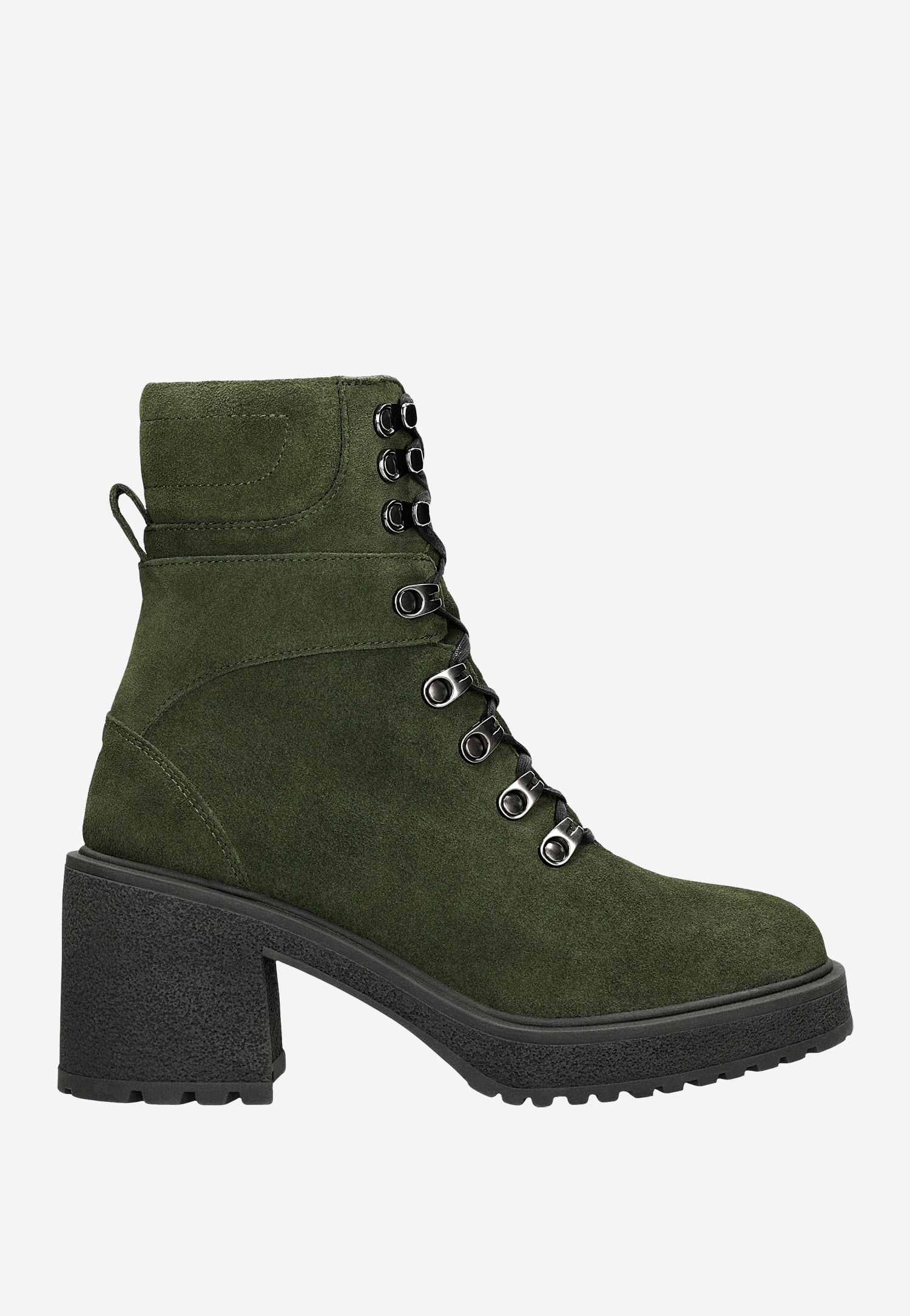 Zielone bikery damskie na stabilnym obcasie