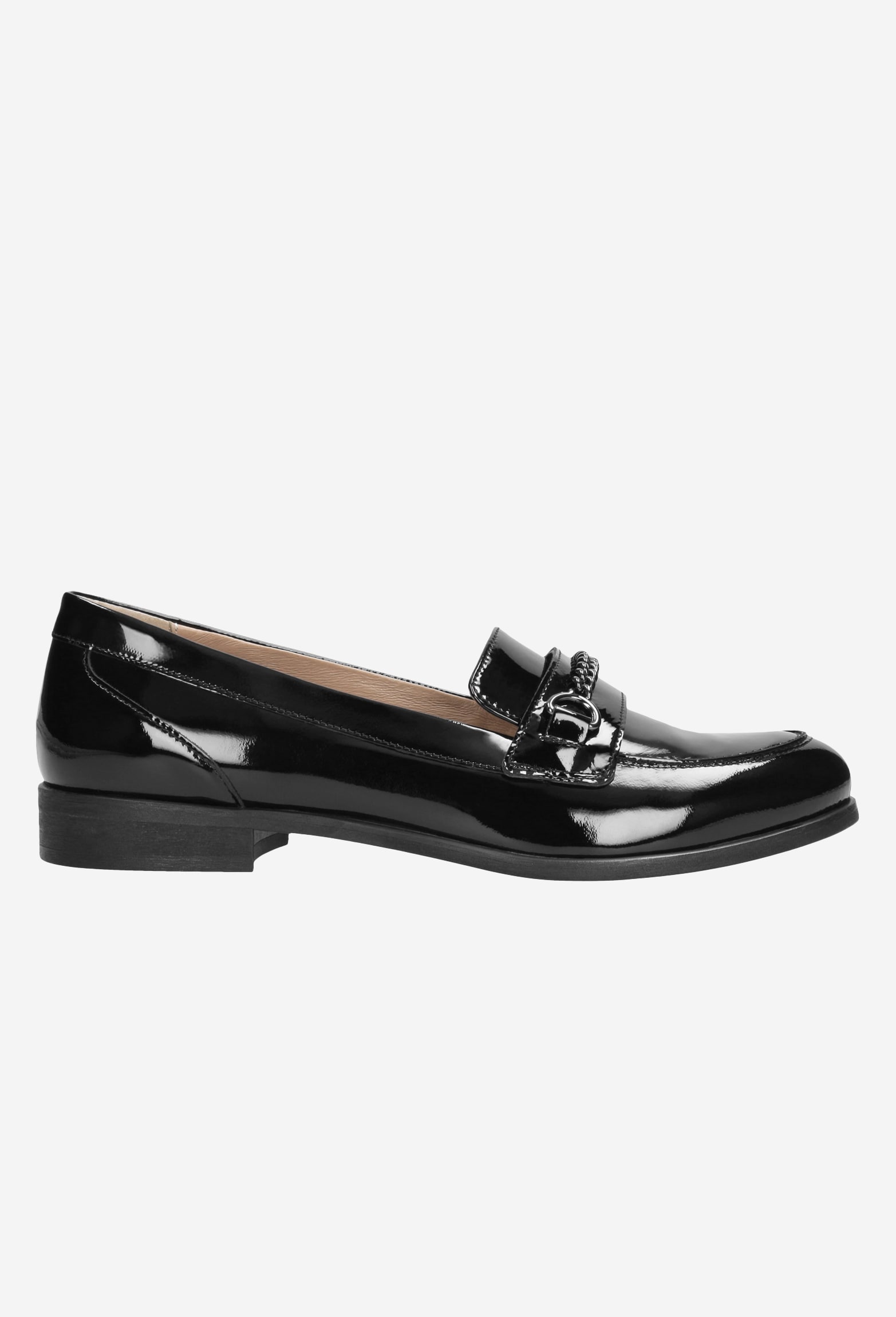 Granatowe mokasyny damskie ze skóry lakierowanej