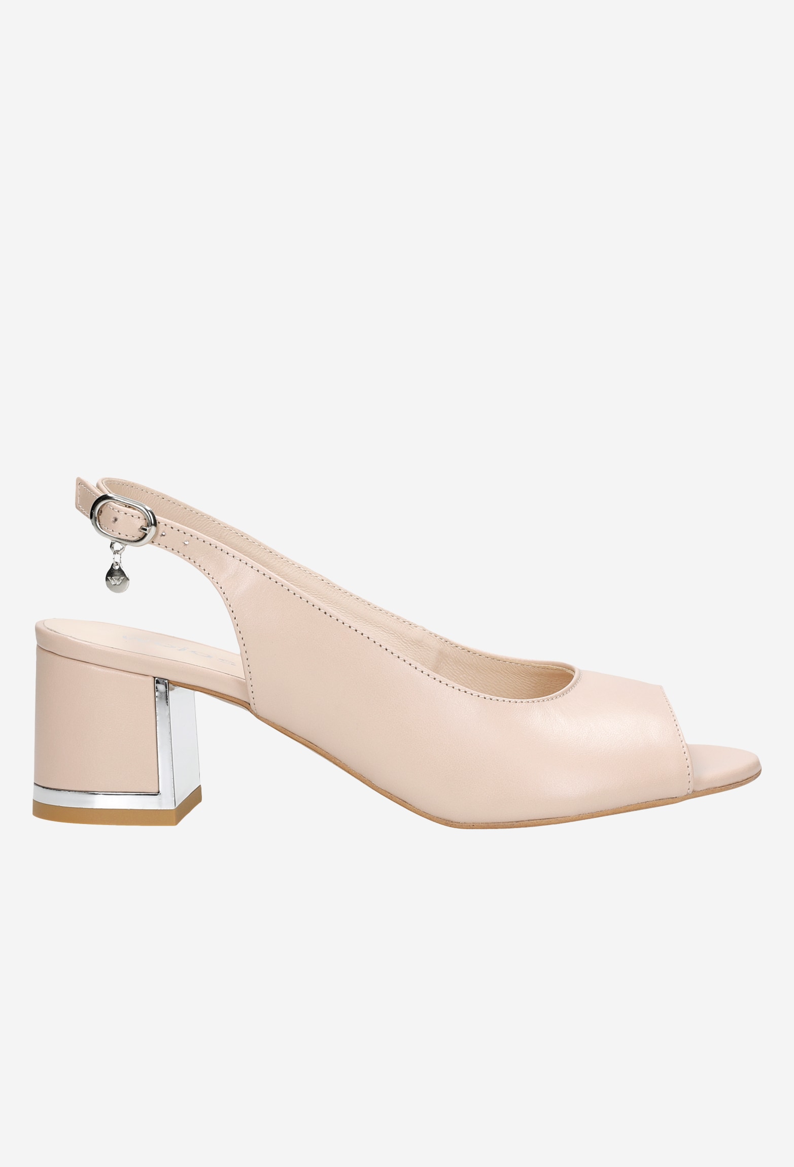 Beżowe sandały damskie z otwartą piętą oraz ozdobnym obcasem