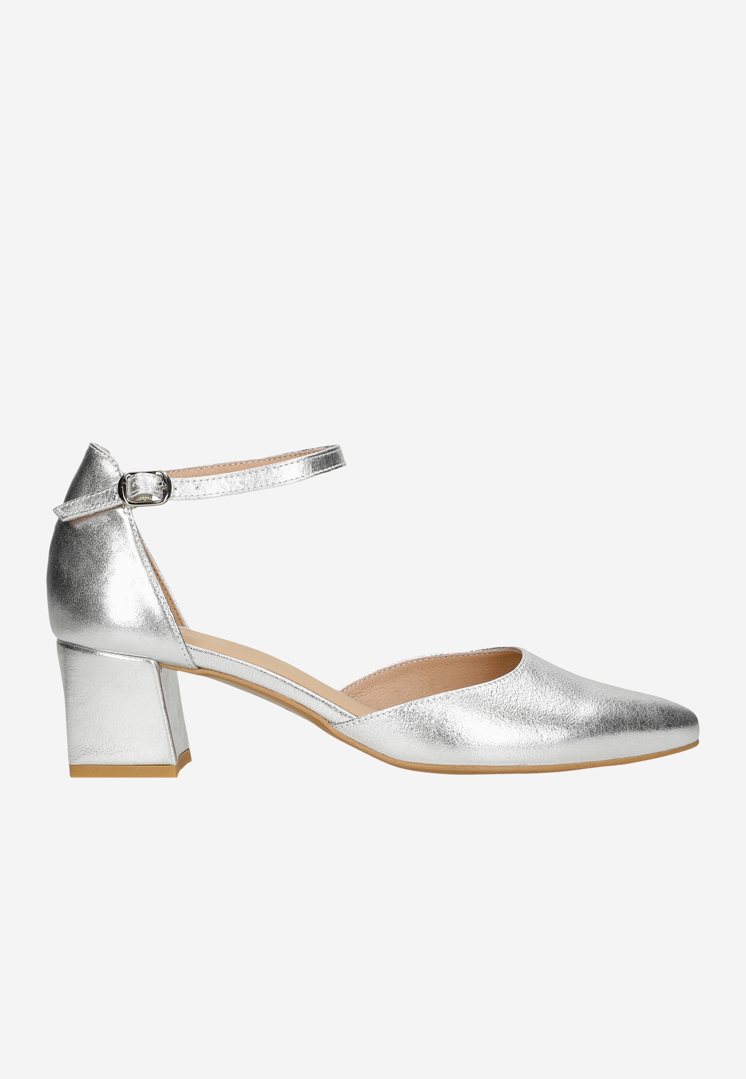 Złote czółenka damskie na niskim słupku