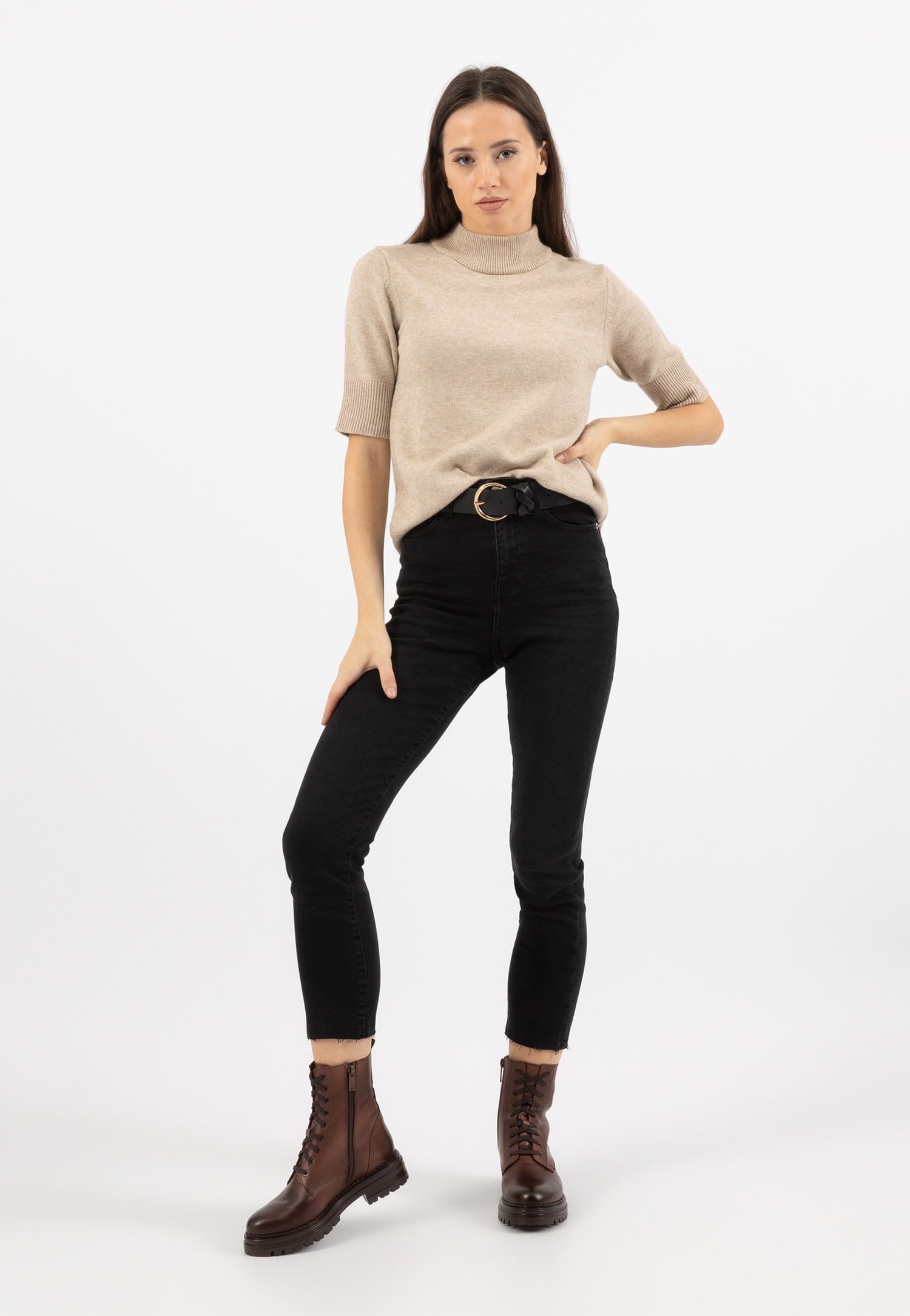 Brązowe bikery damskie ocieplane naturalną wełną