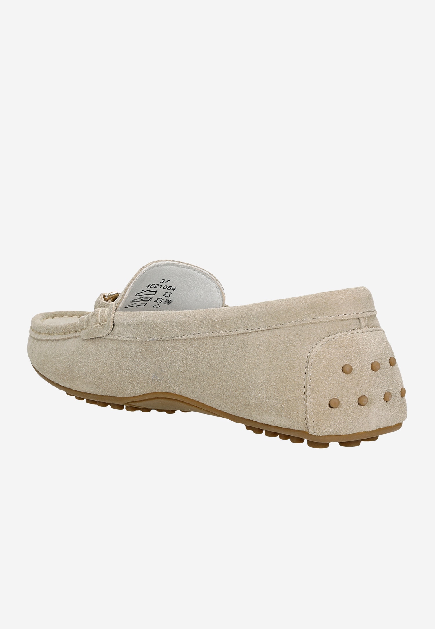 Białe skórzane mokasyny damskie ze złotą ozdobą