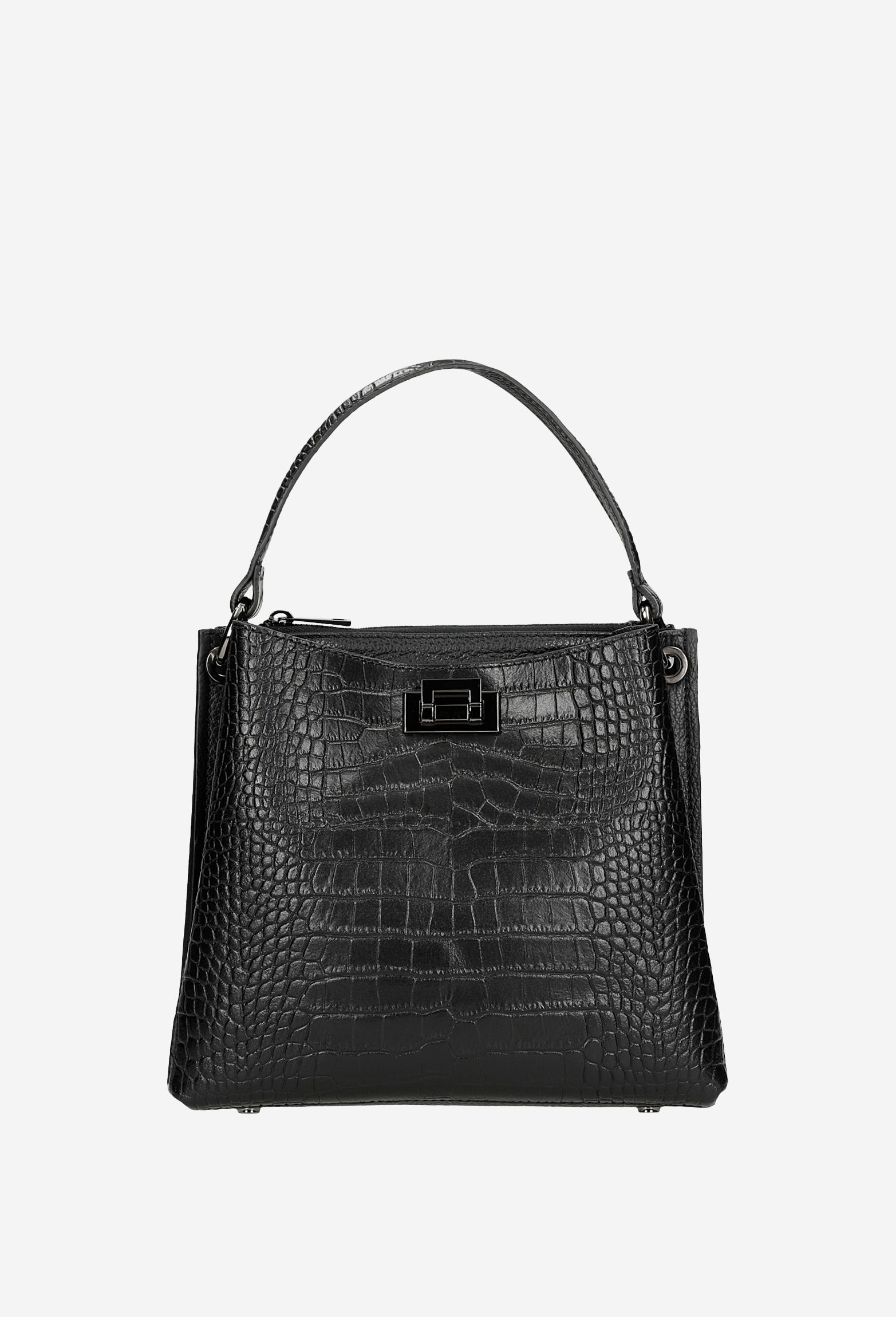 Duża ciemnobrązowa torebka damska kuferek z tłoczeniem