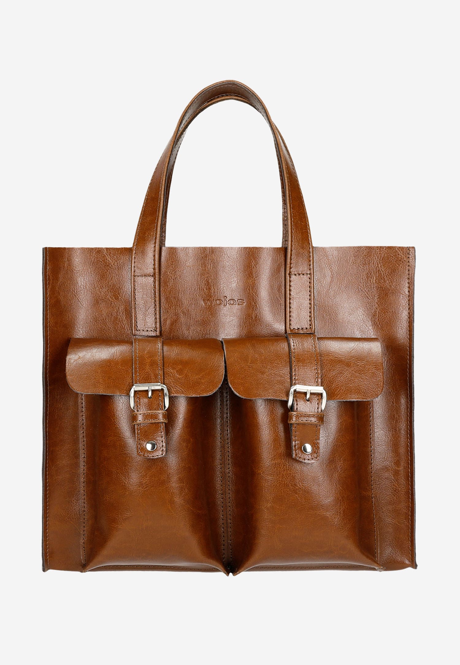 Duża brązowa torebka damska z zewnętrznymi kieszonkami