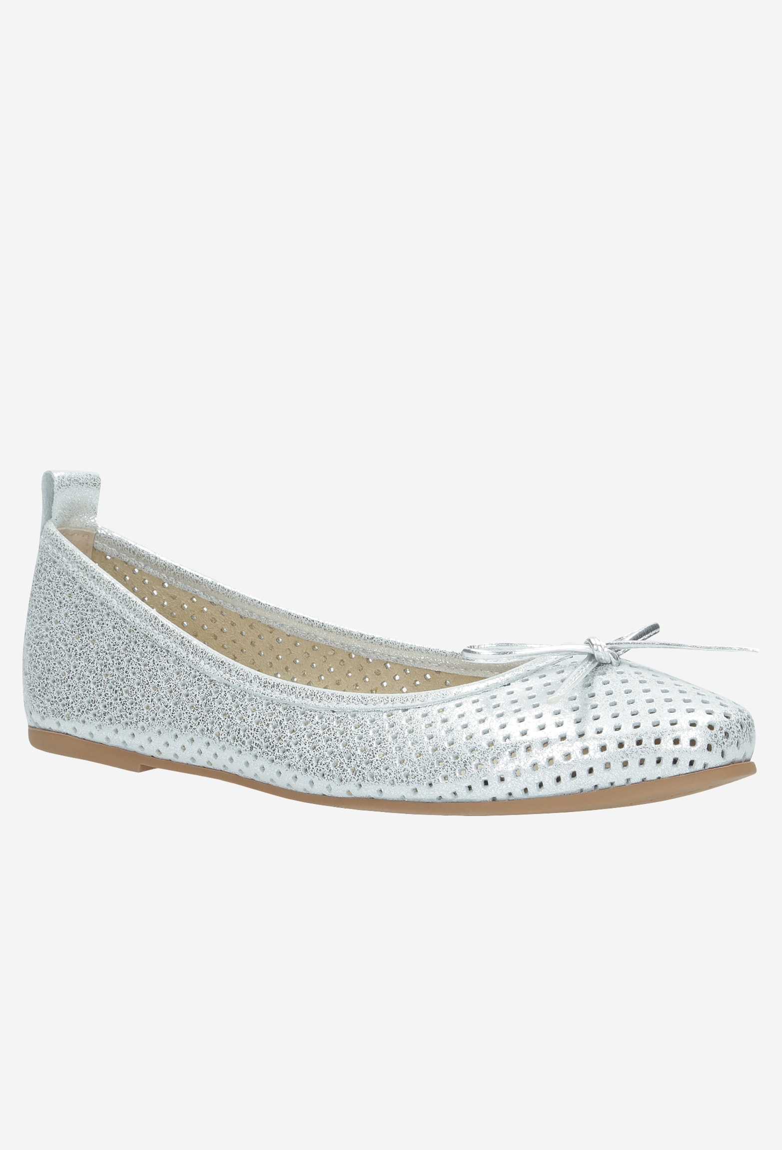 Ażurowe baleriny damskie srebrne